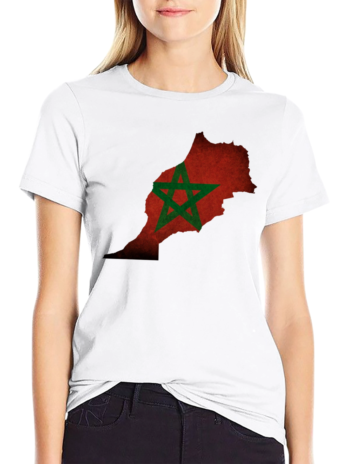 Morocco Flag Map Black T-Shirt