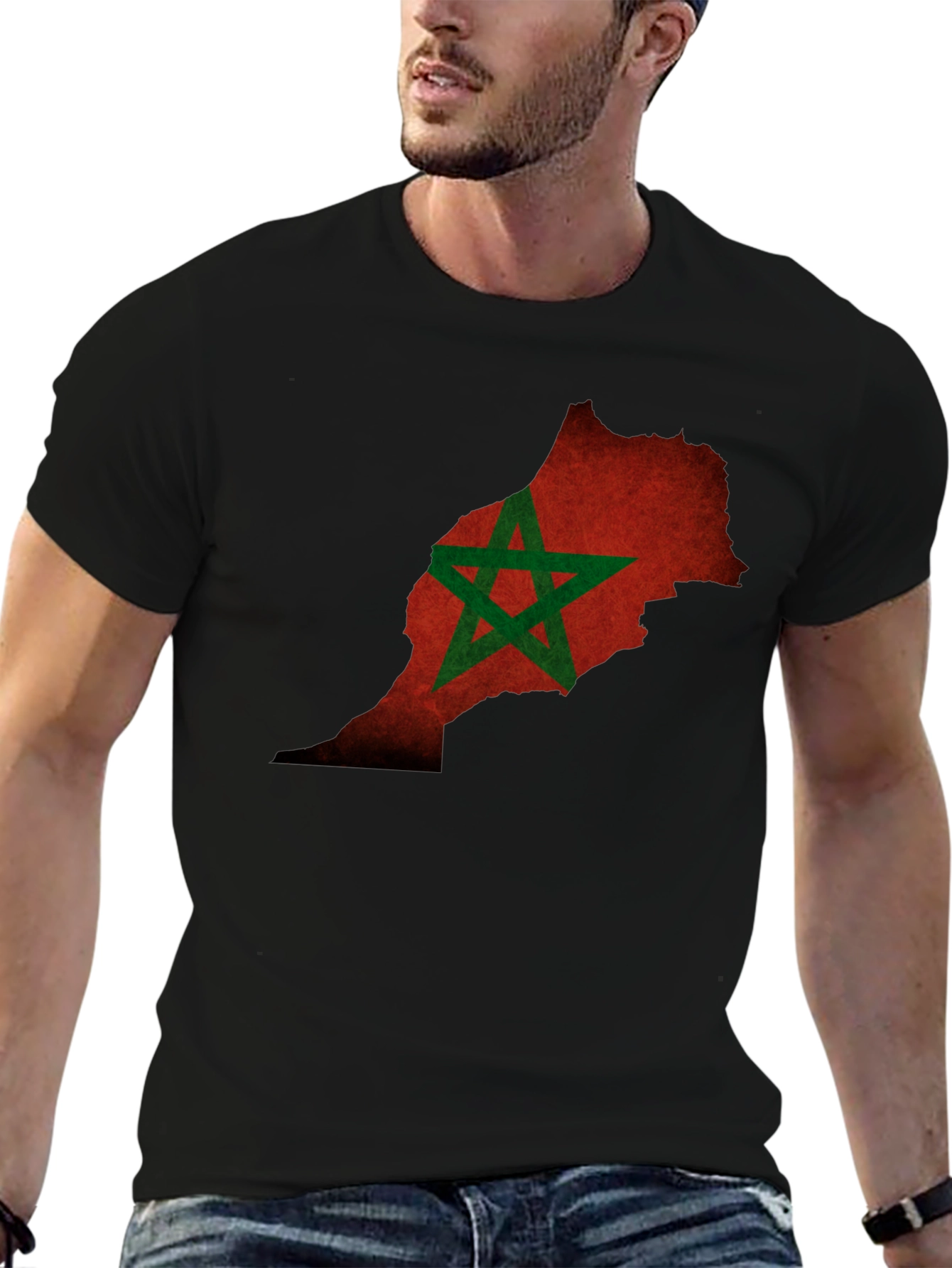 Morocco Flag Map Black T-Shirt