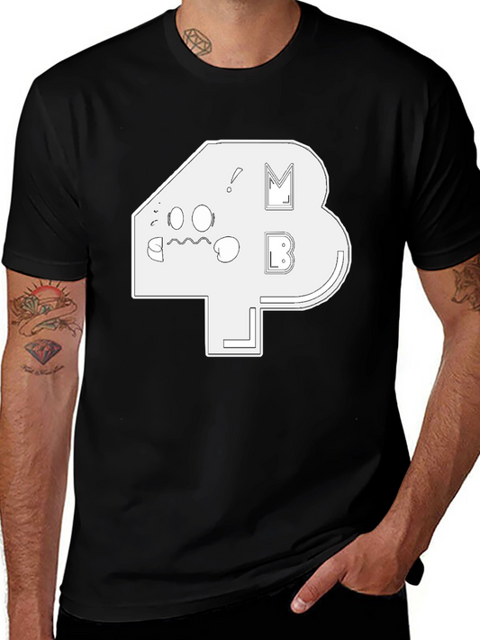 Abstract White Graphic Print Black T-Shirt