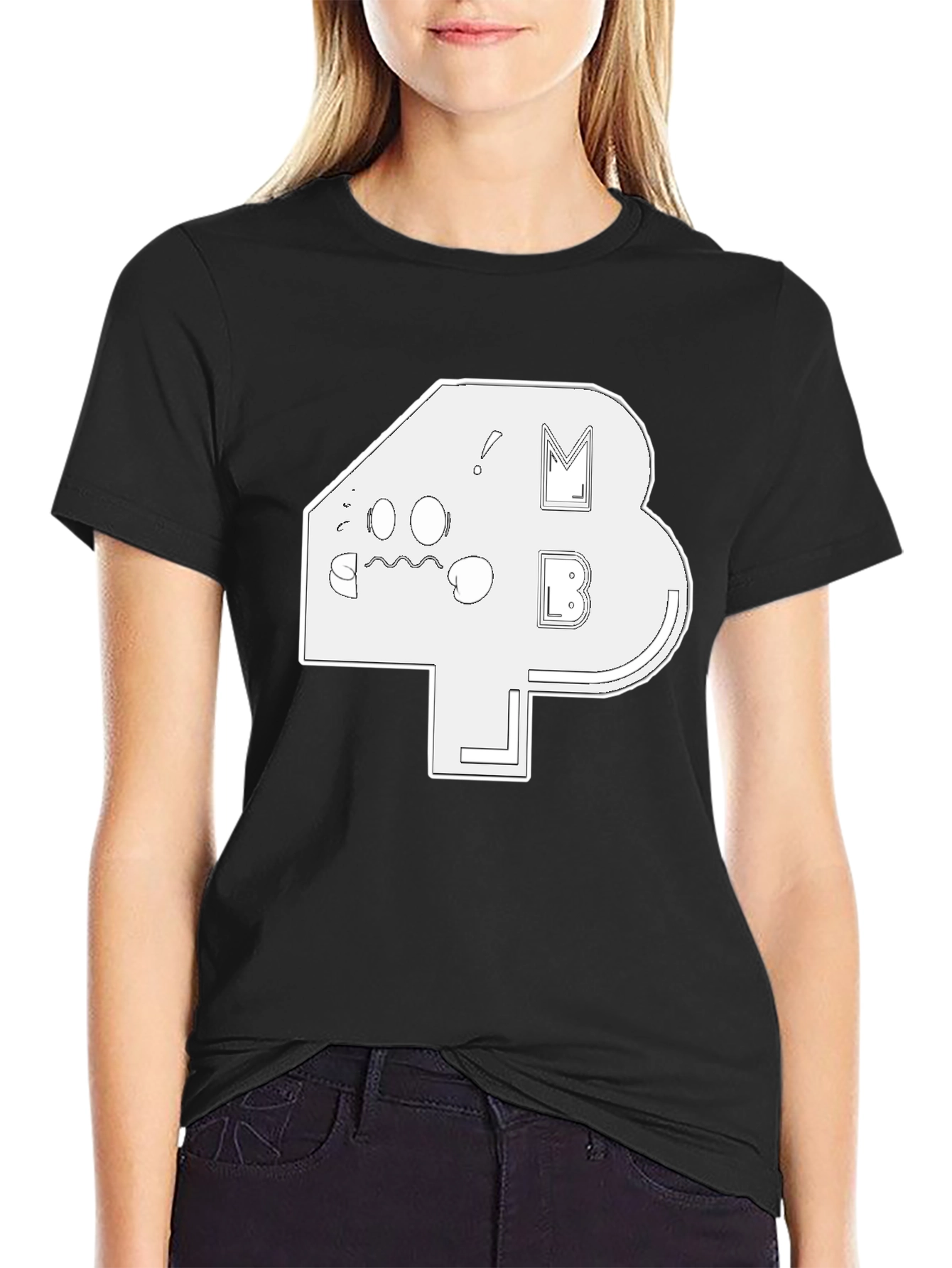 Abstract White Graphic Print Black T-Shirt