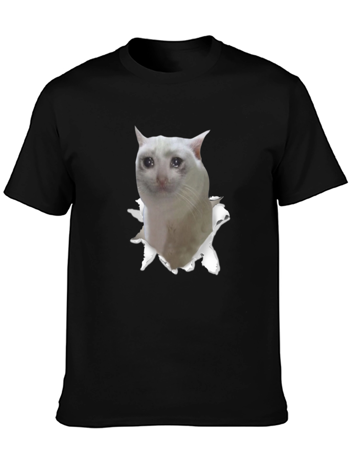 Sad Cat Meme Graphic Tee - Unisex Black T-Shirt