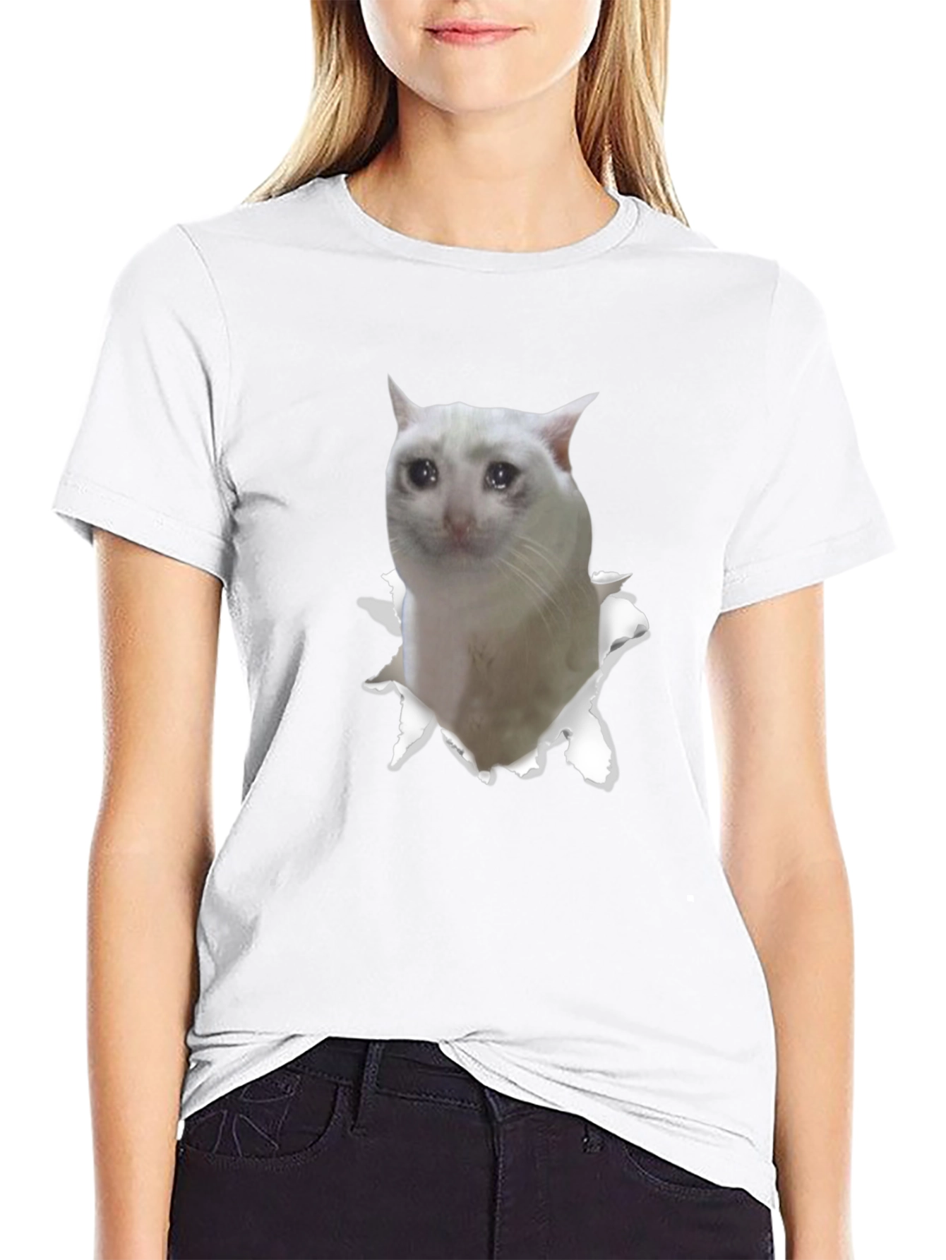 Sad Cat Meme Graphic Tee - Unisex Black T-Shirt