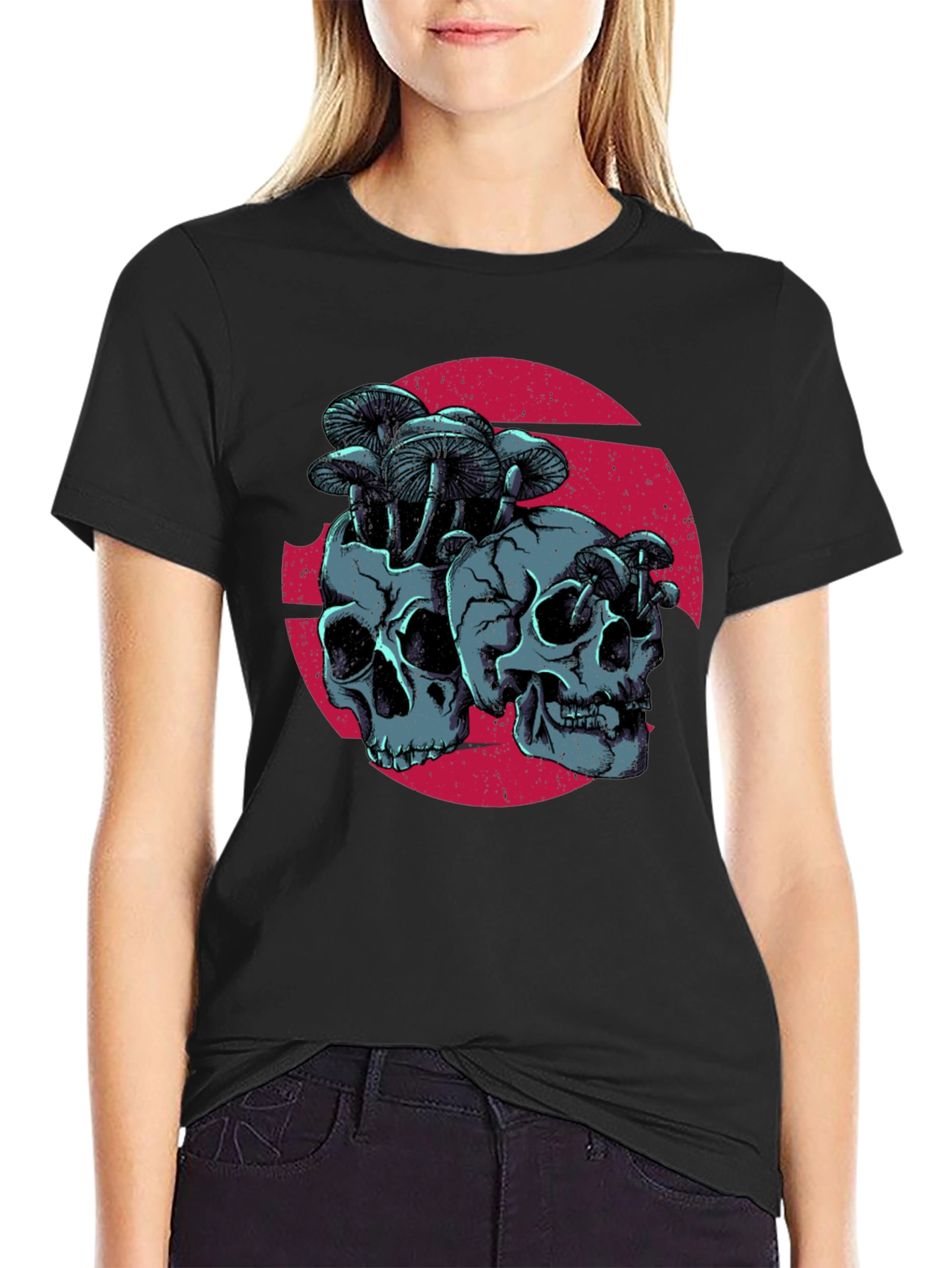 Skull & Mushroom Graphic Tee - Dark Gothic Style