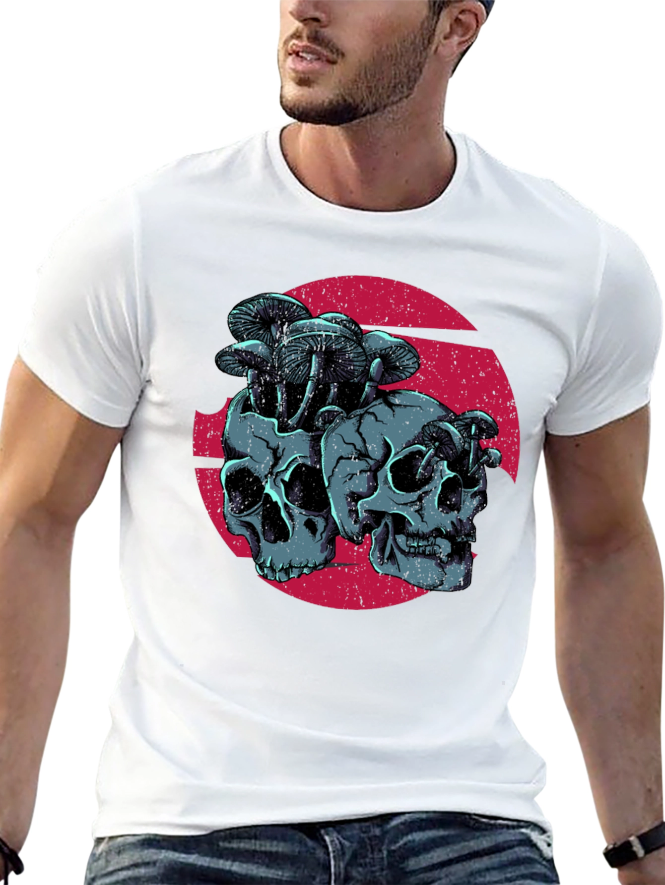 Skull & Mushroom Graphic Tee - Dark Gothic Style