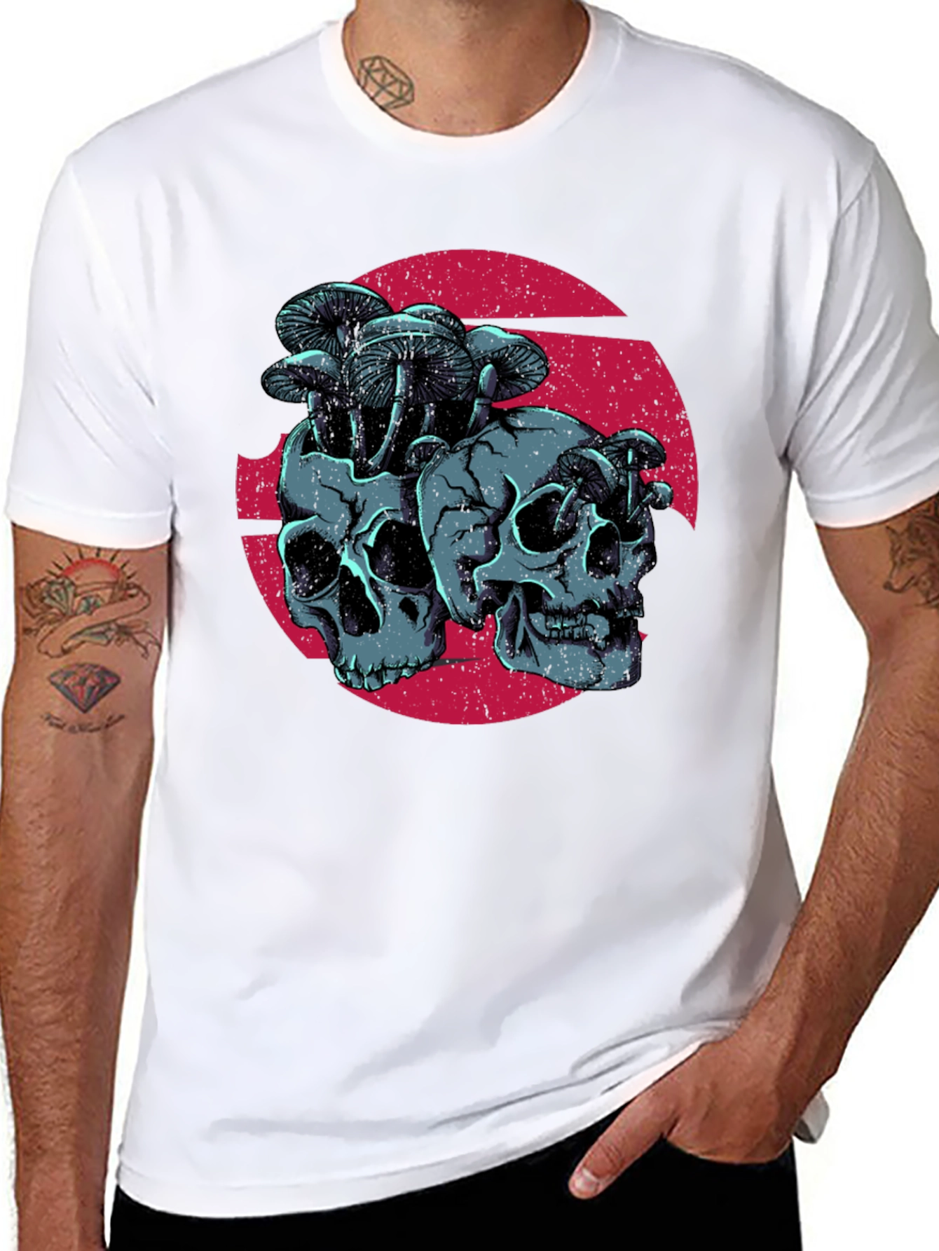 Skull & Mushroom Graphic Tee - Dark Gothic Style