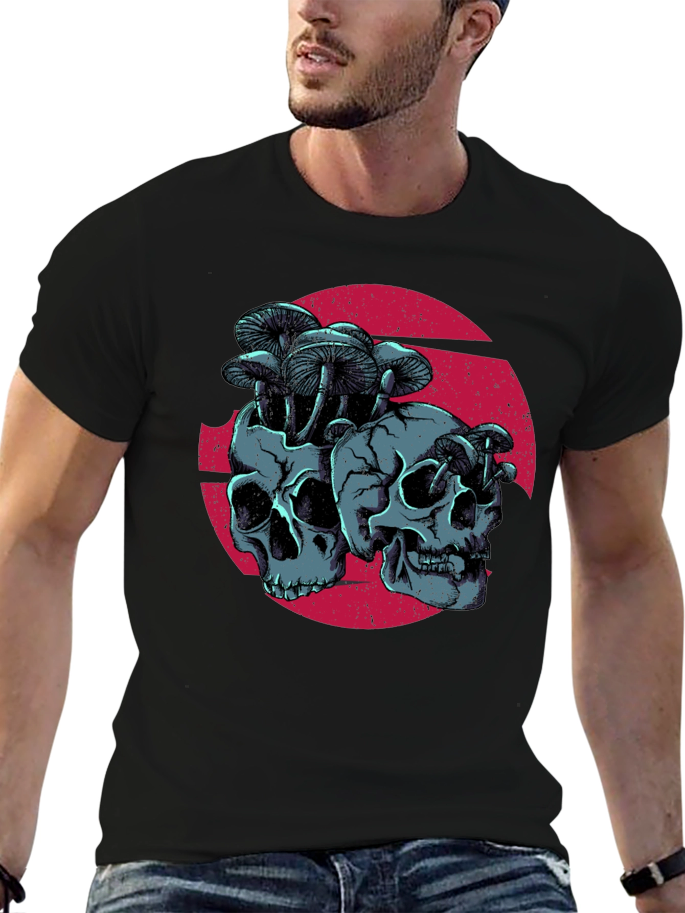 Skull & Mushroom Graphic Tee - Dark Gothic Style