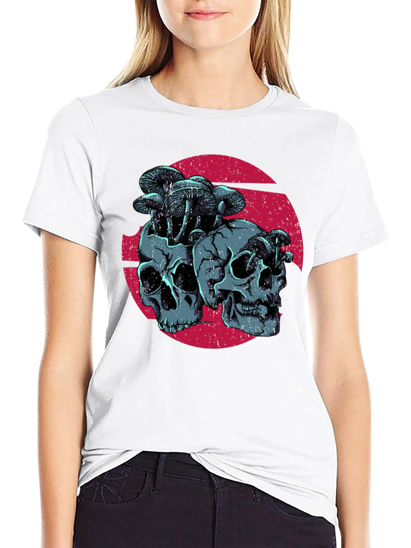 Skull & Mushroom Graphic Tee - Dark Gothic Style