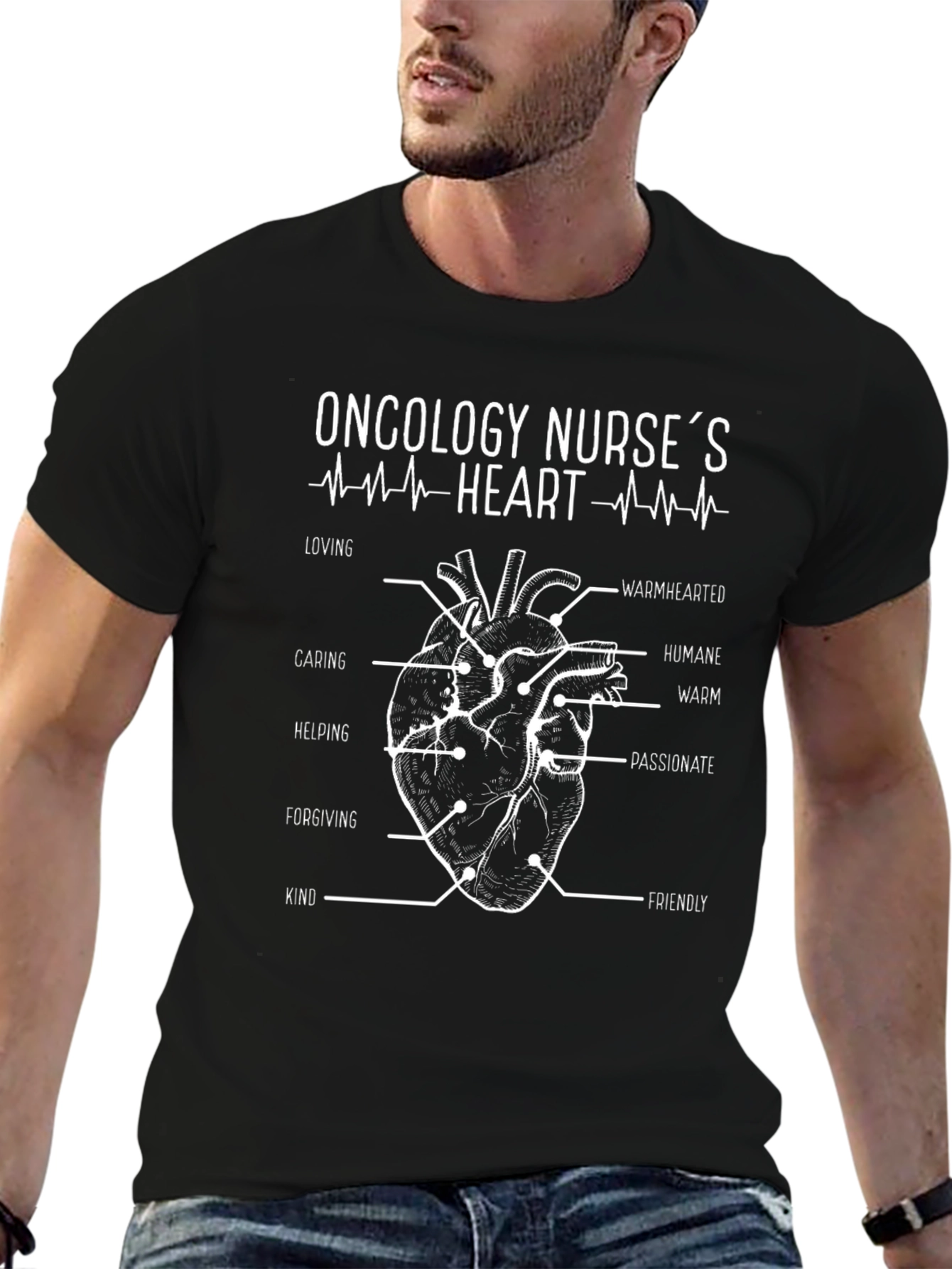 Oncology Nurses Heart T-Shirt - Loving Caring Helping Design