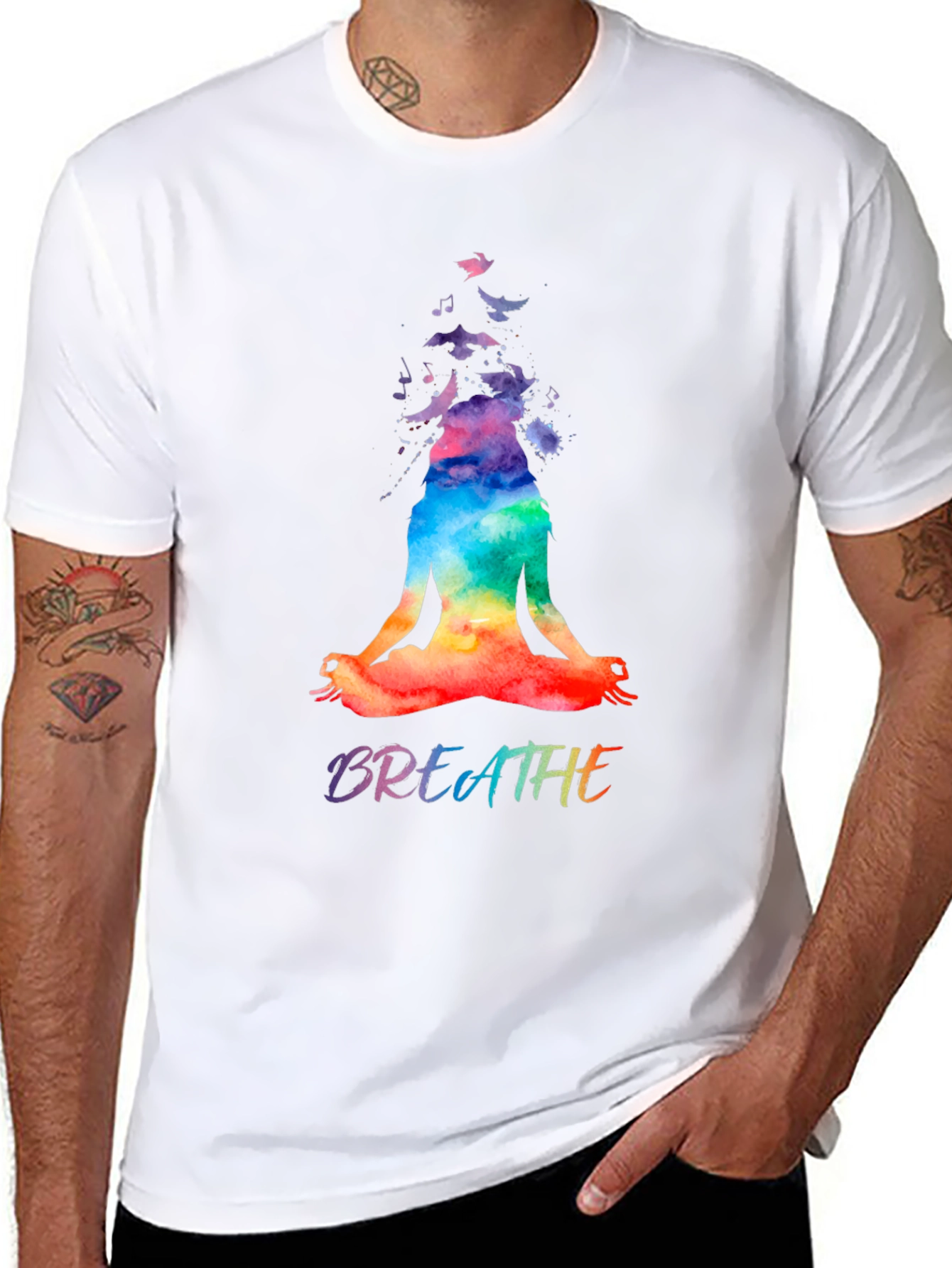 Breathe Yoga Meditation Graphic Tee - Black