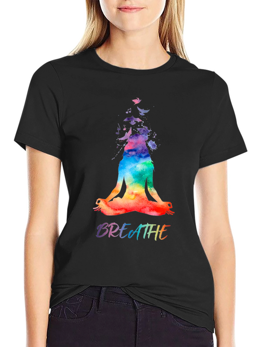 Breathe Yoga Meditation Graphic Tee - Black