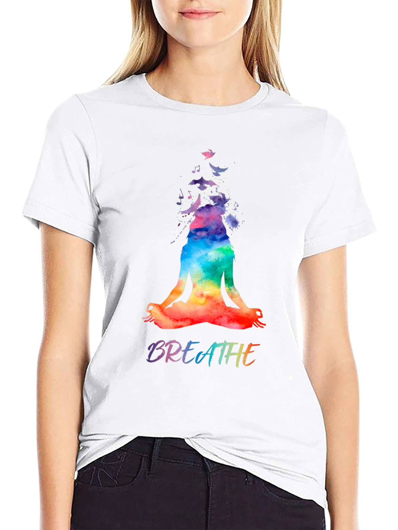Breathe Yoga Meditation Graphic Tee - Black