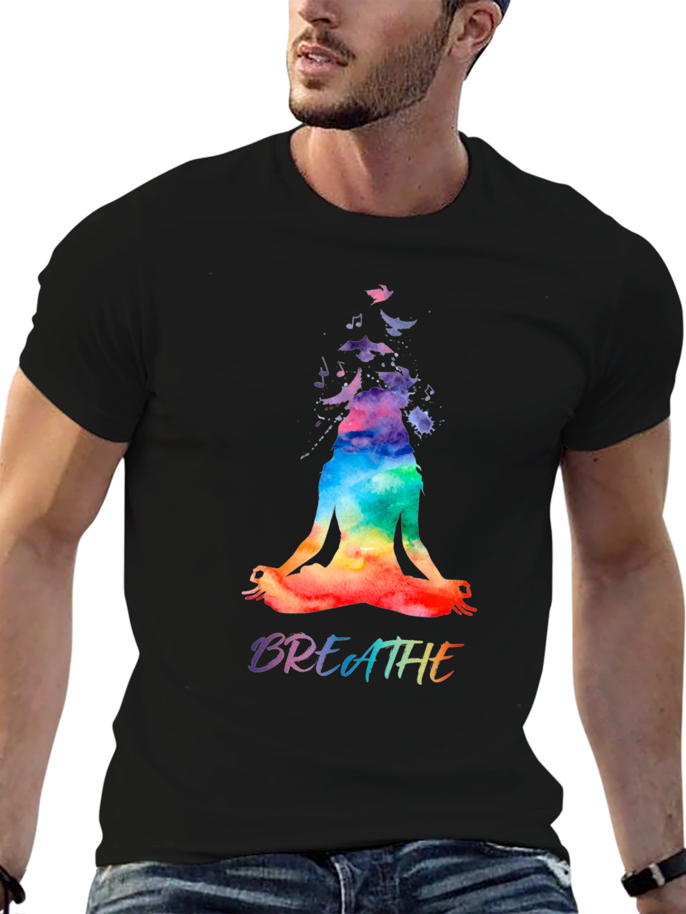 Breathe Yoga Meditation Graphic Tee - Black