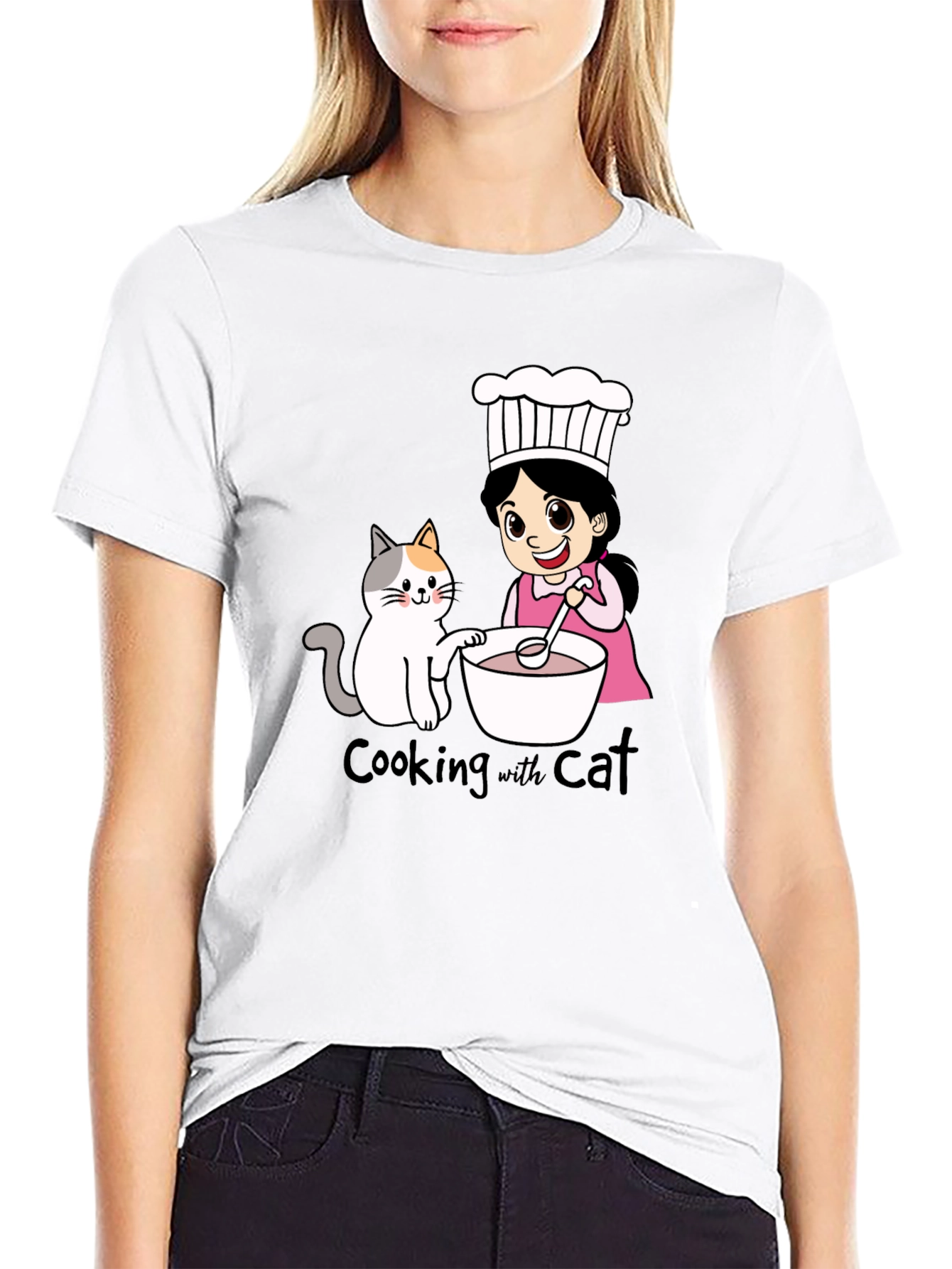 Cooking with Cat T-Shirt Cute Cartoon Design Tee