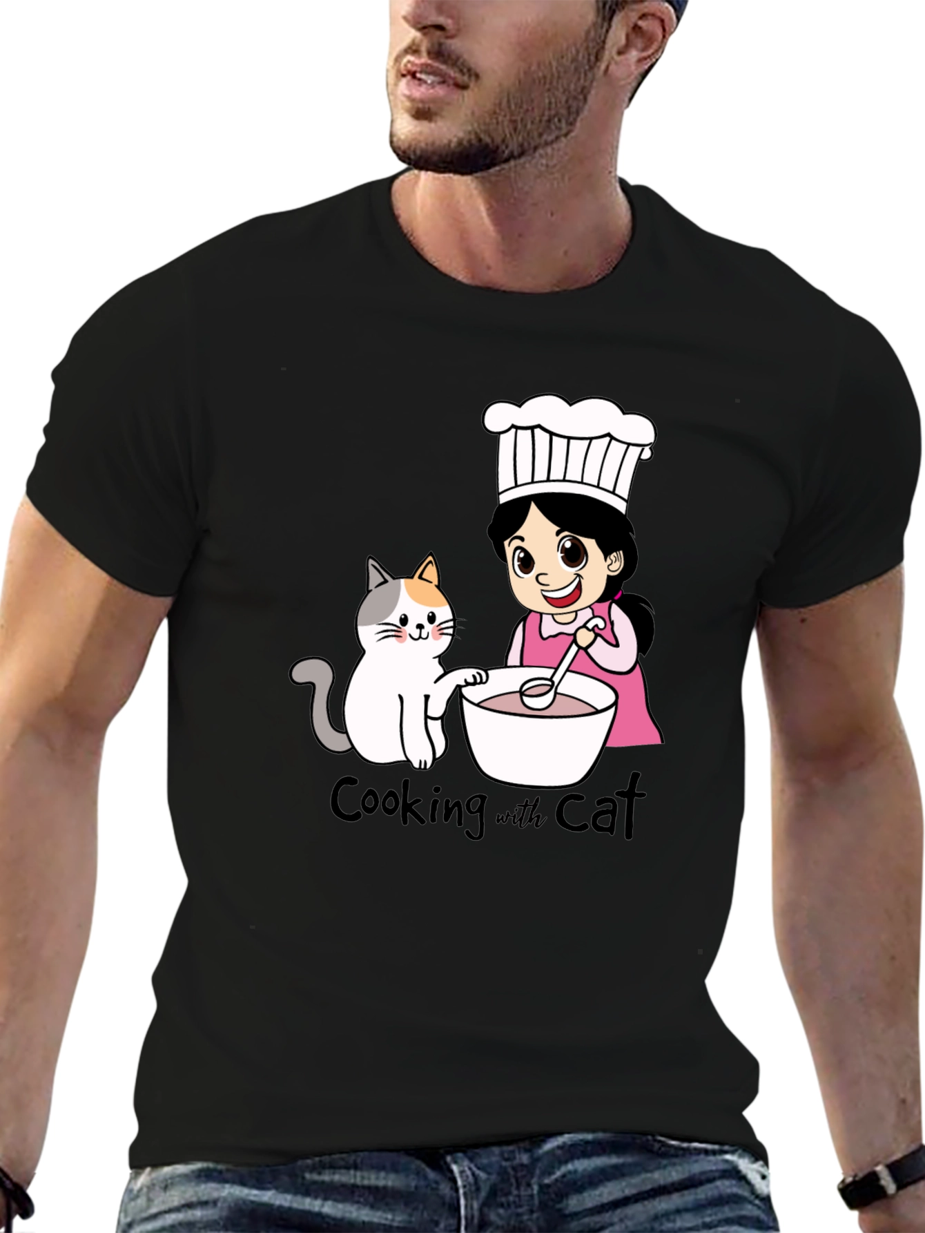 Cooking with Cat T-Shirt Cute Cartoon Design Tee