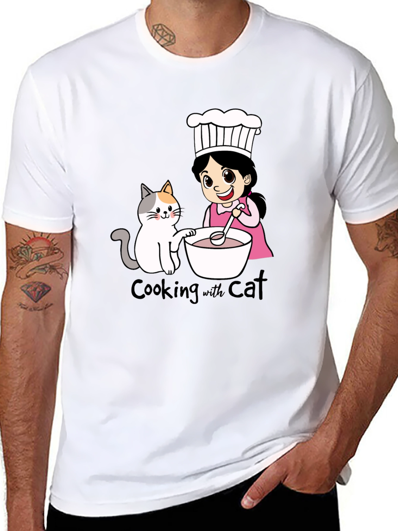 Cooking with Cat T-Shirt Cute Cartoon Design Tee