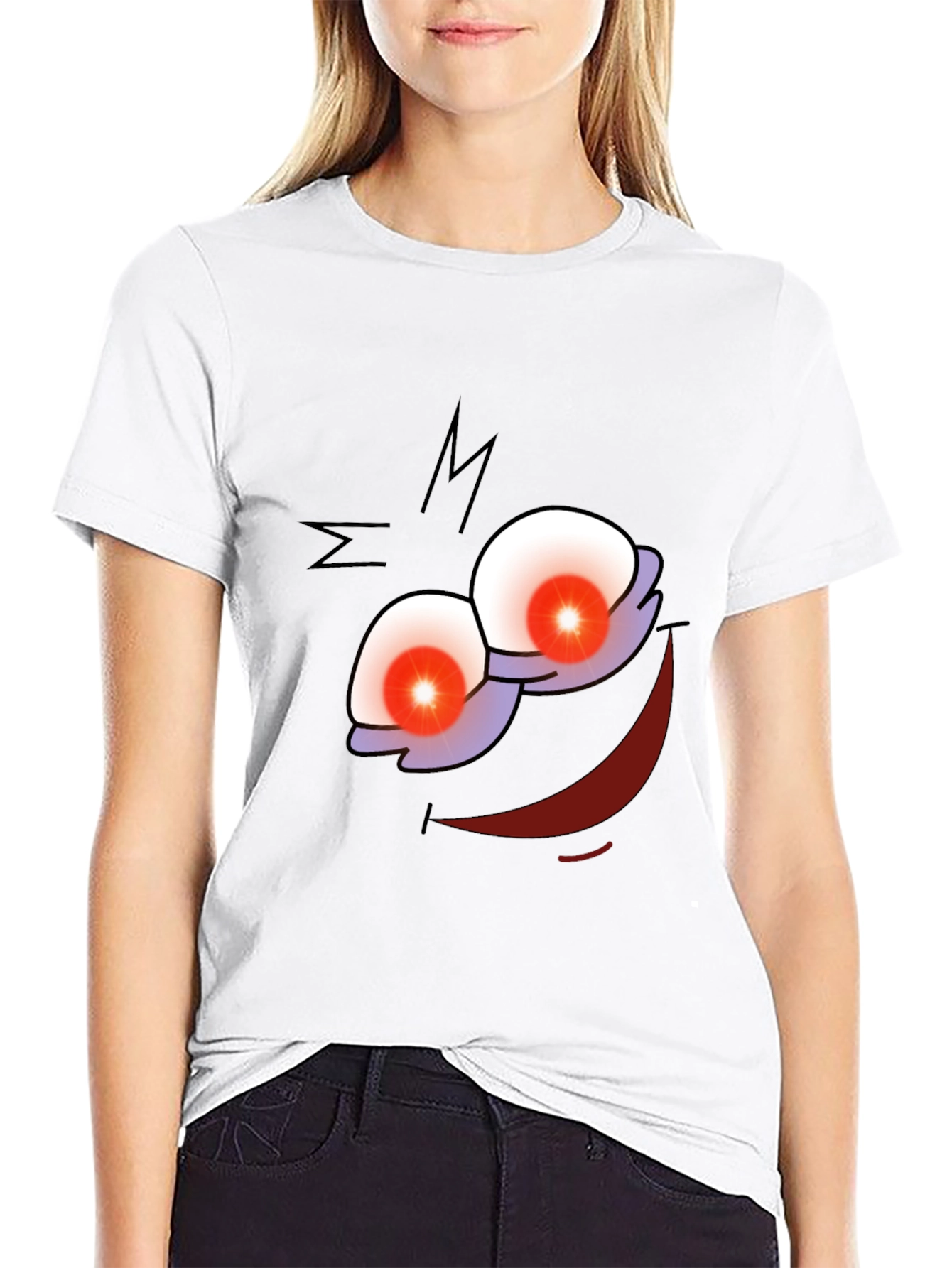 Mens Graphic Print Black T-Shirt - Cartoon Face