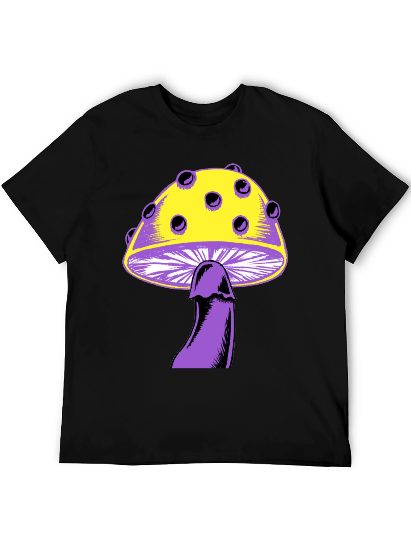 Novelty Mushroom Graphic Tee - Black Unisex T-Shirt