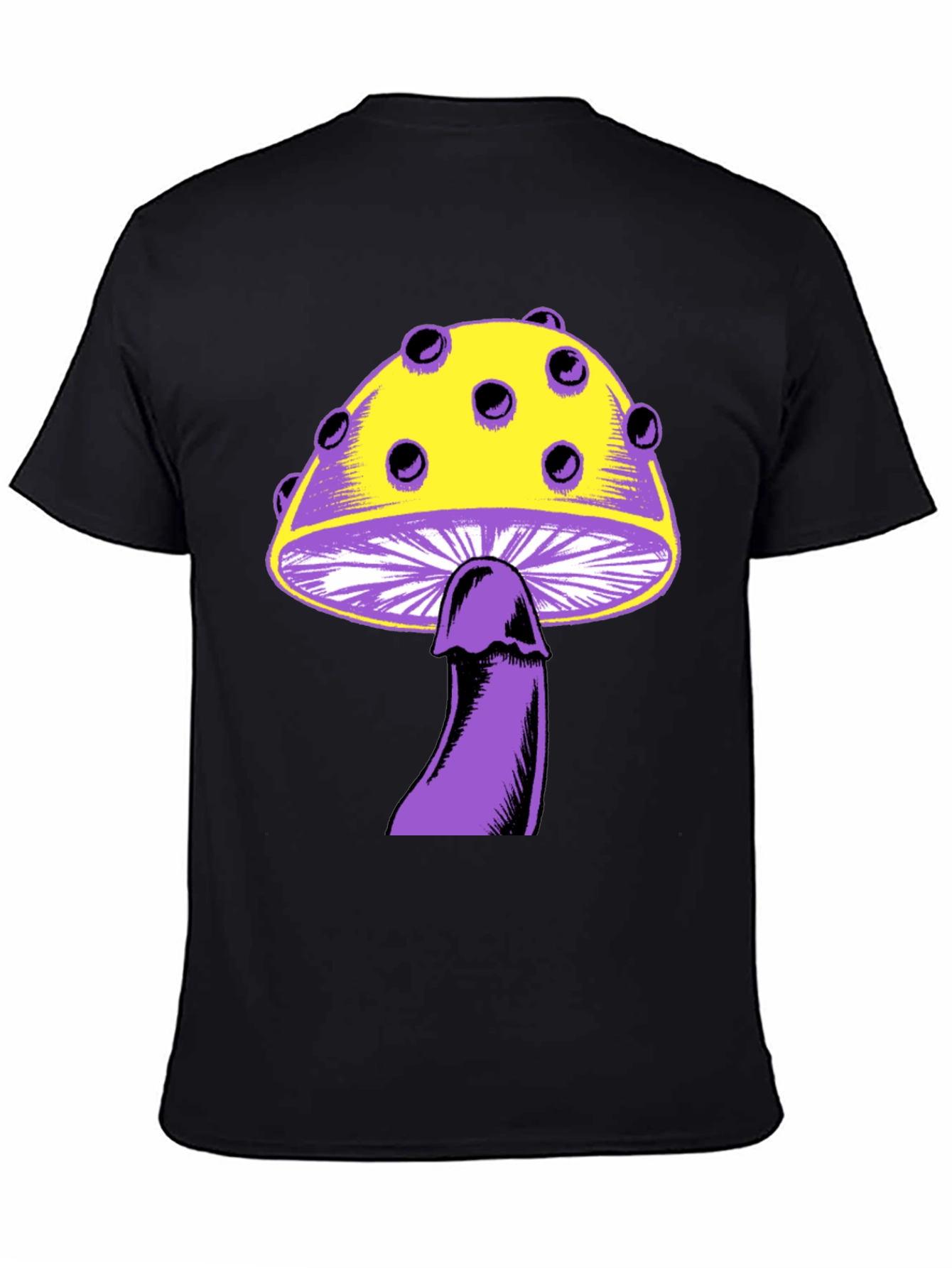 Novelty Mushroom Graphic Tee - Black Unisex T-Shirt
