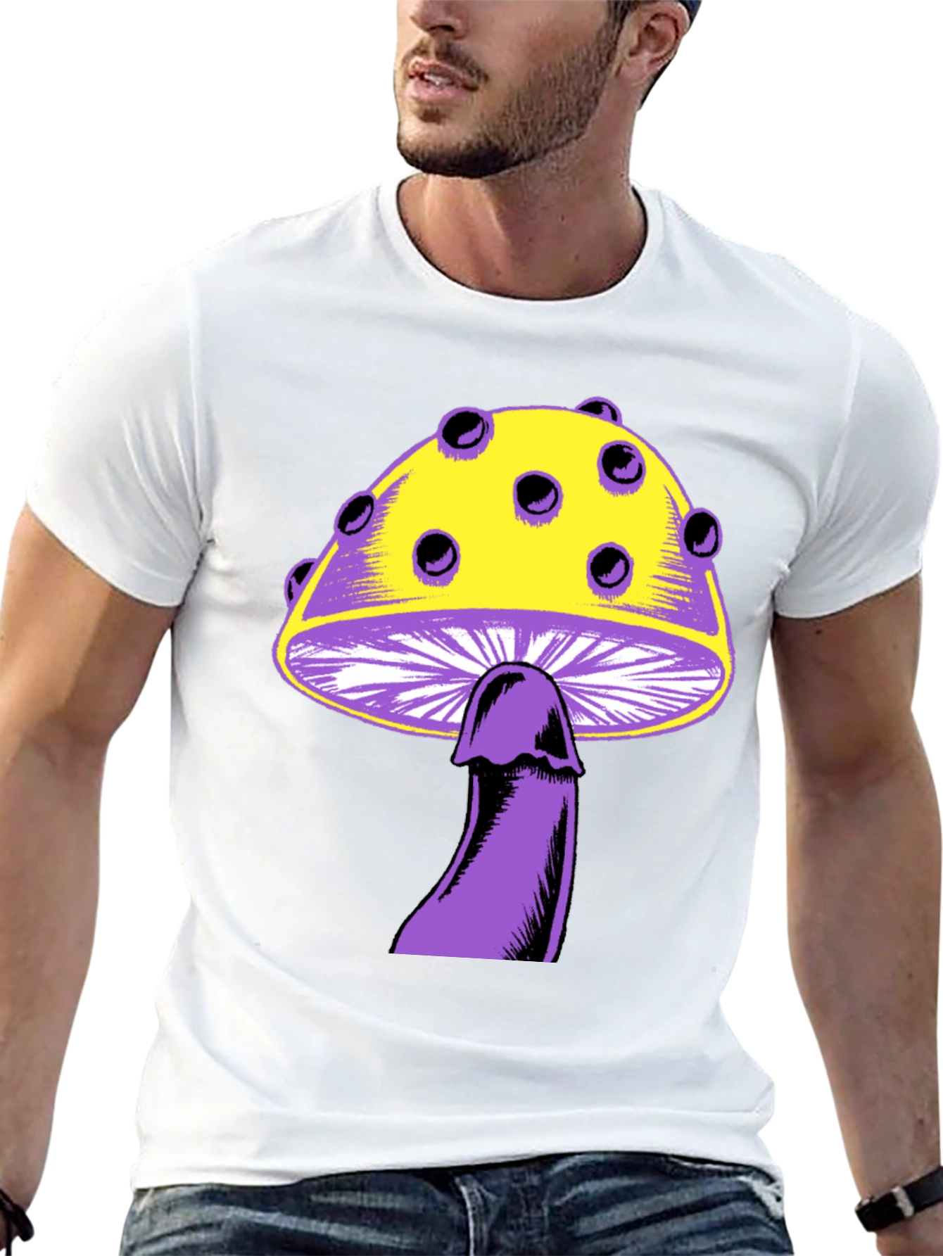 Novelty Mushroom Graphic Tee - Black Unisex T-Shirt