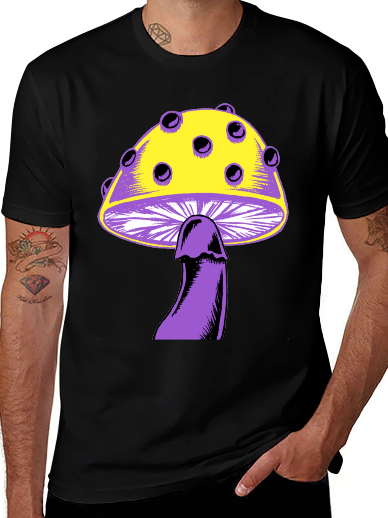 Novelty Mushroom Graphic Tee - Black Unisex T-Shirt