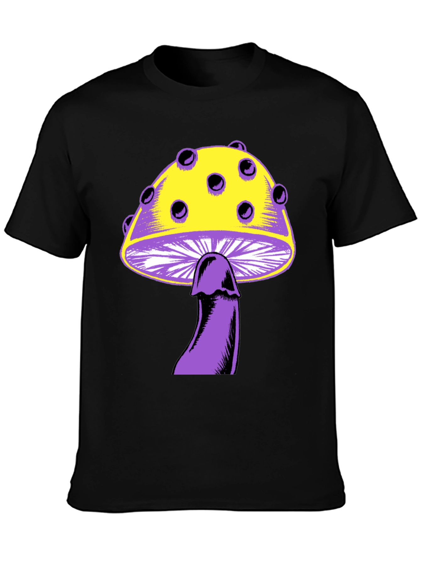 Novelty Mushroom Graphic Tee - Black Unisex T-Shirt