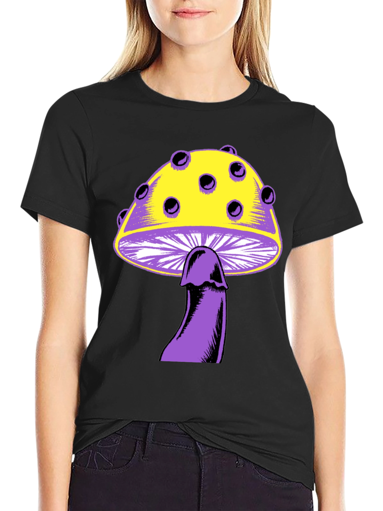 Novelty Mushroom Graphic Tee - Black Unisex T-Shirt