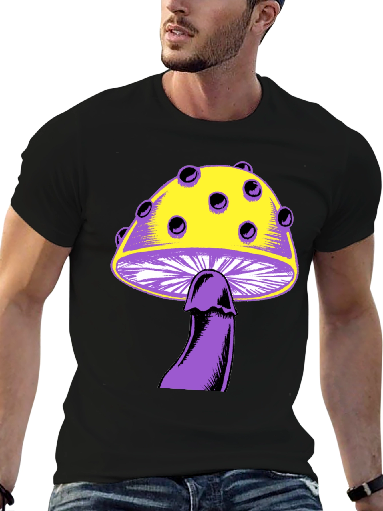 Novelty Mushroom Graphic Tee - Black Unisex T-Shirt