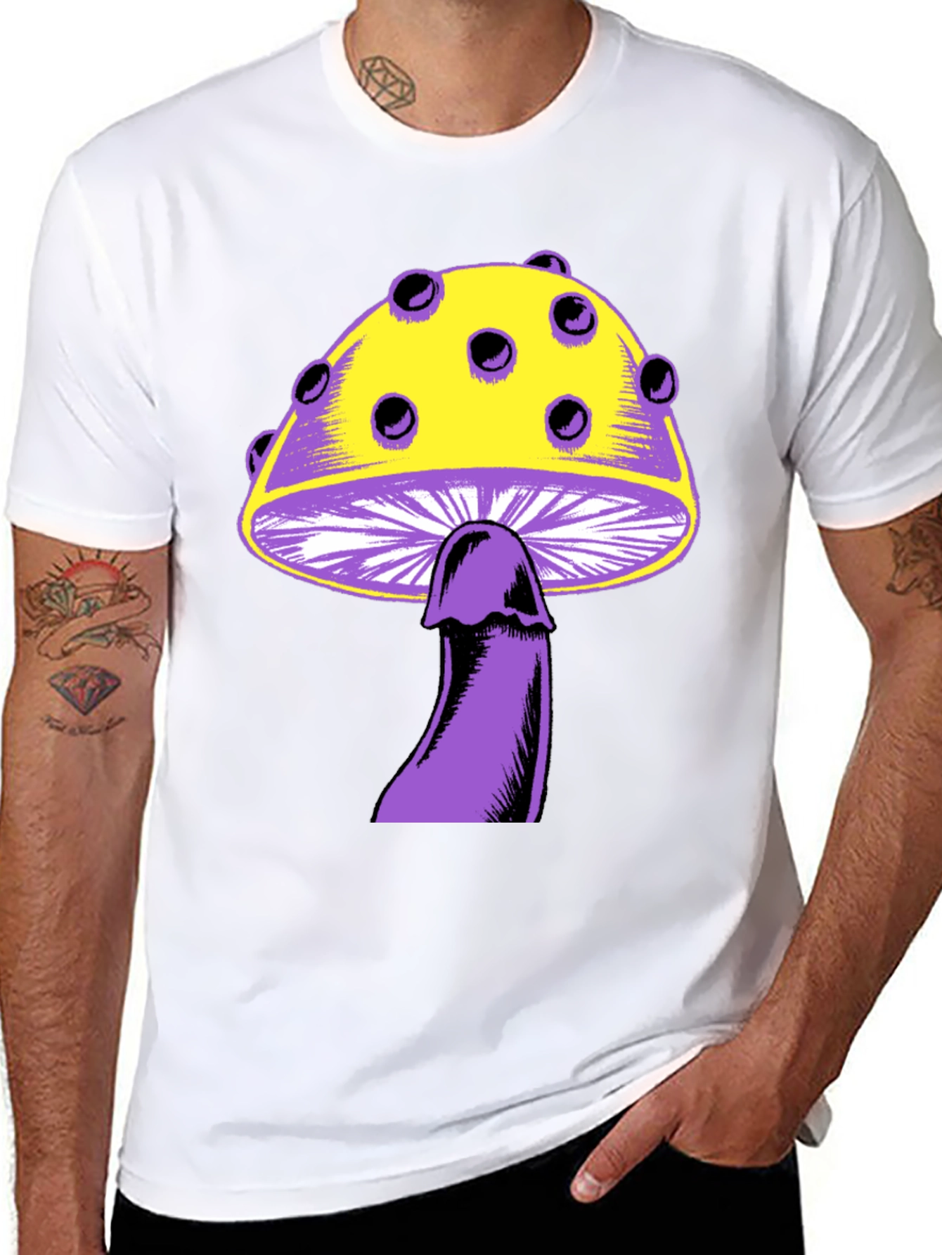 Novelty Mushroom Graphic Tee - Black Unisex T-Shirt