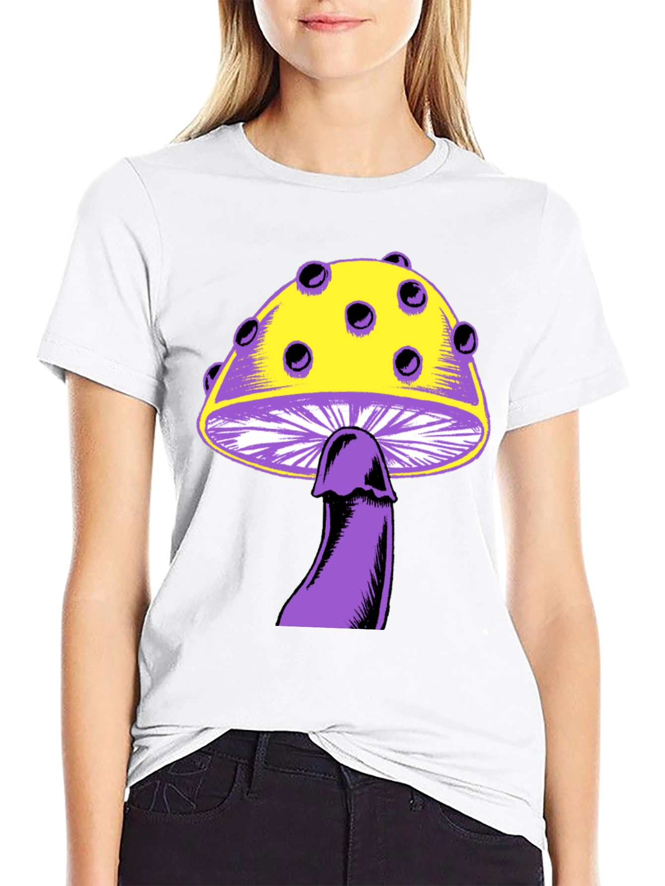 Novelty Mushroom Graphic Tee - Black Unisex T-Shirt