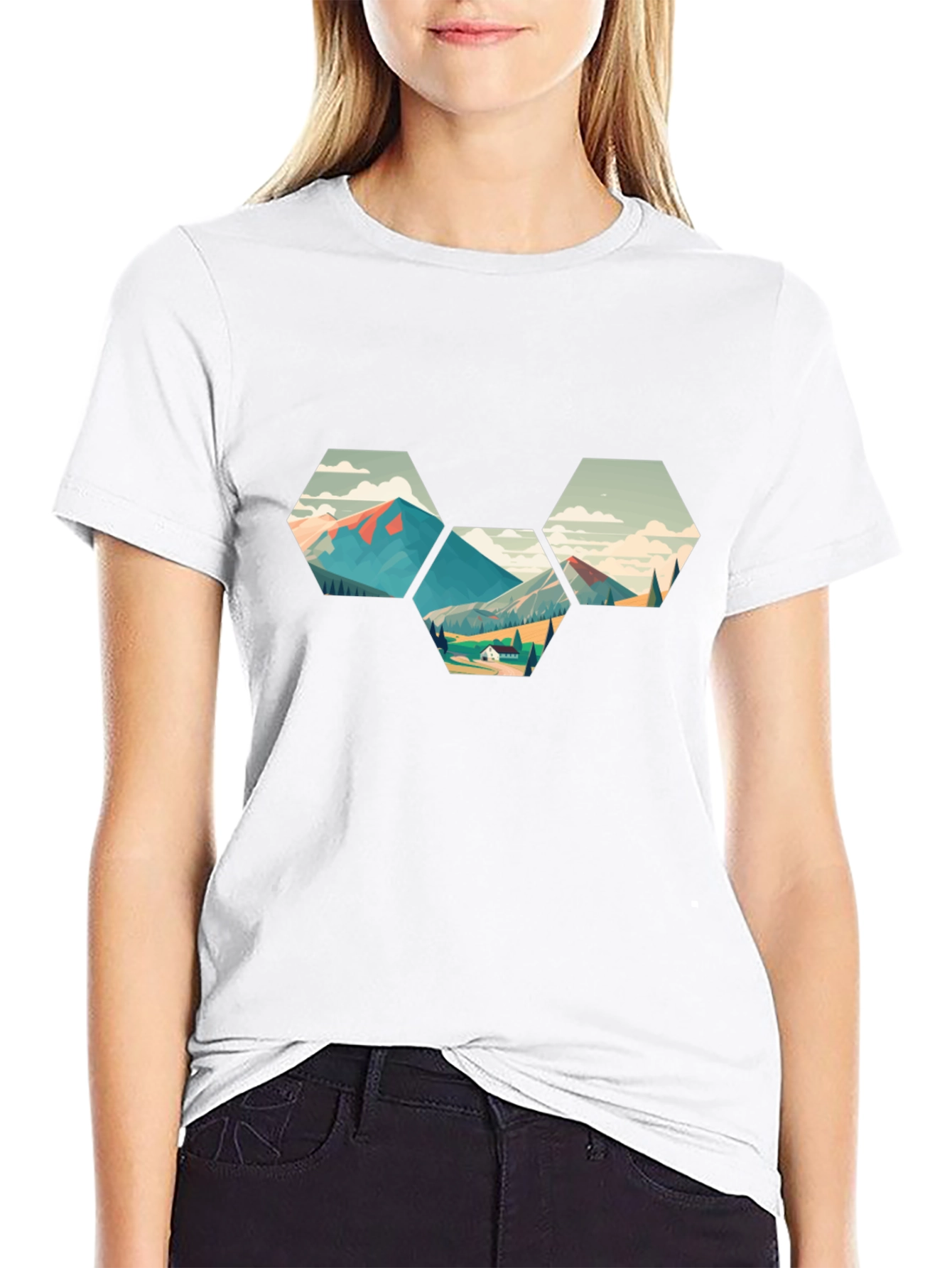 Geometric Mountainscape Graphic Tee - Black