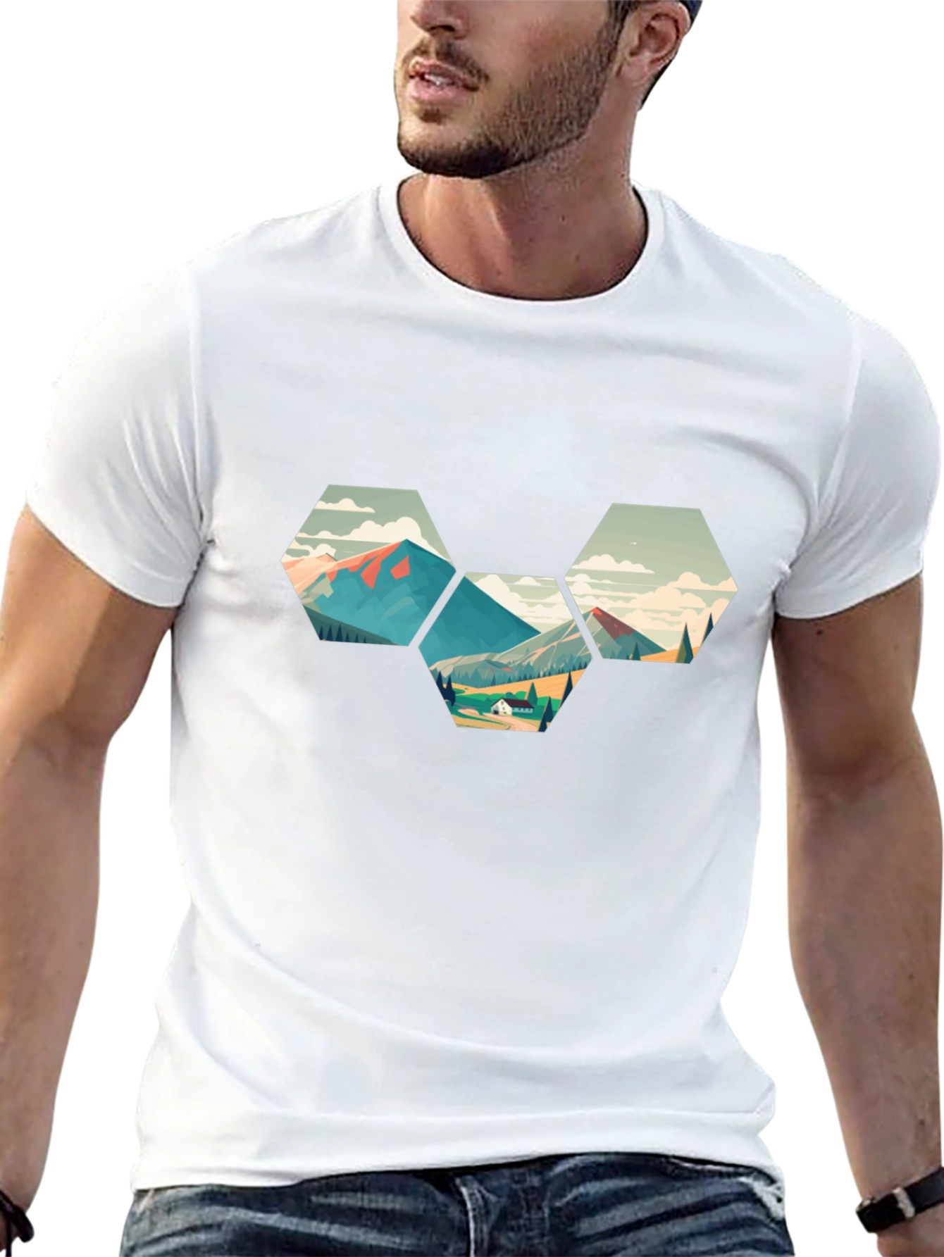 Geometric Mountainscape Graphic Tee - Black