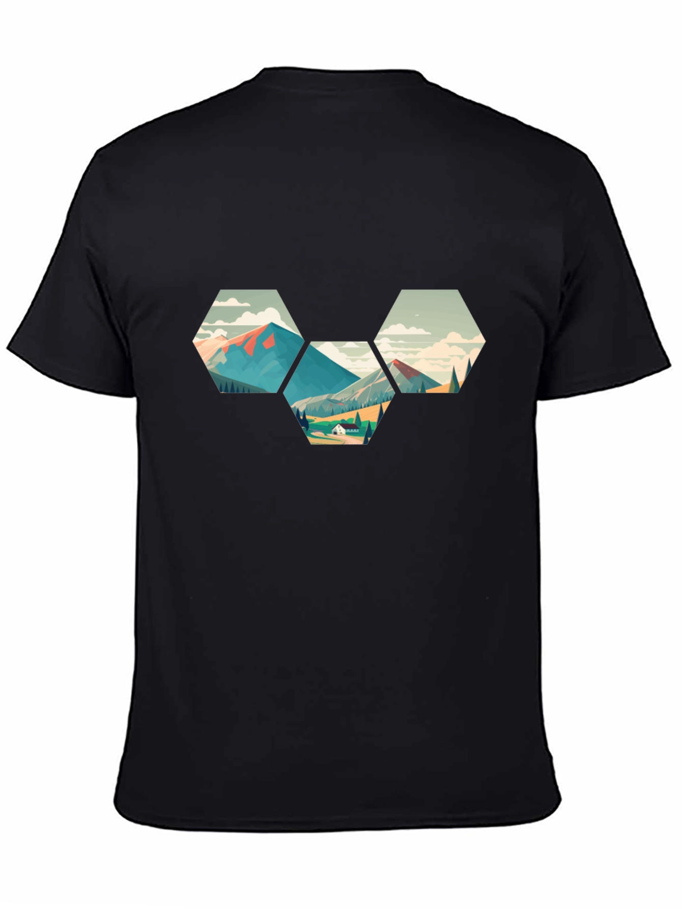 Geometric Mountainscape Graphic Tee - Black
