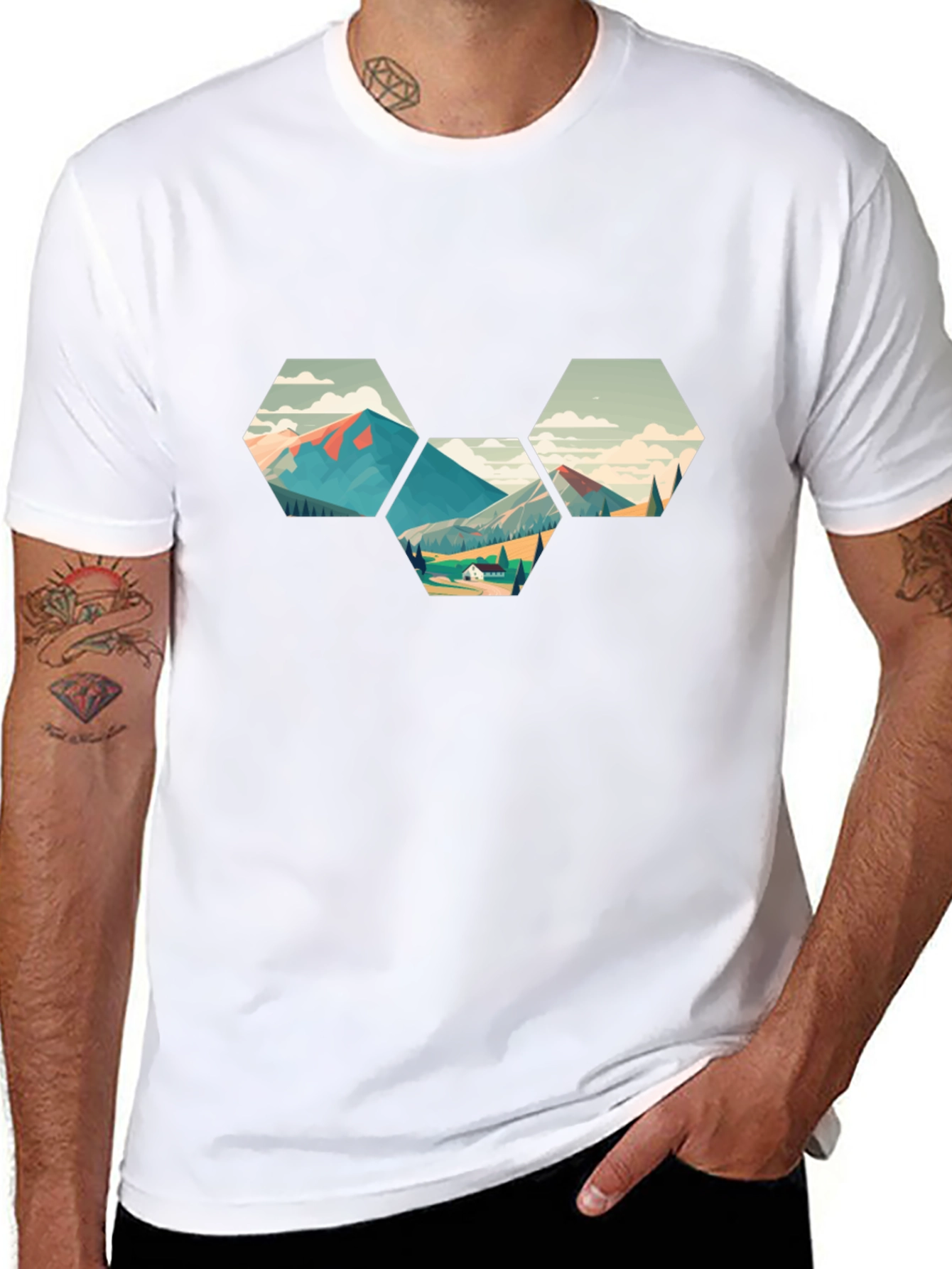 Geometric Mountainscape Graphic Tee - Black