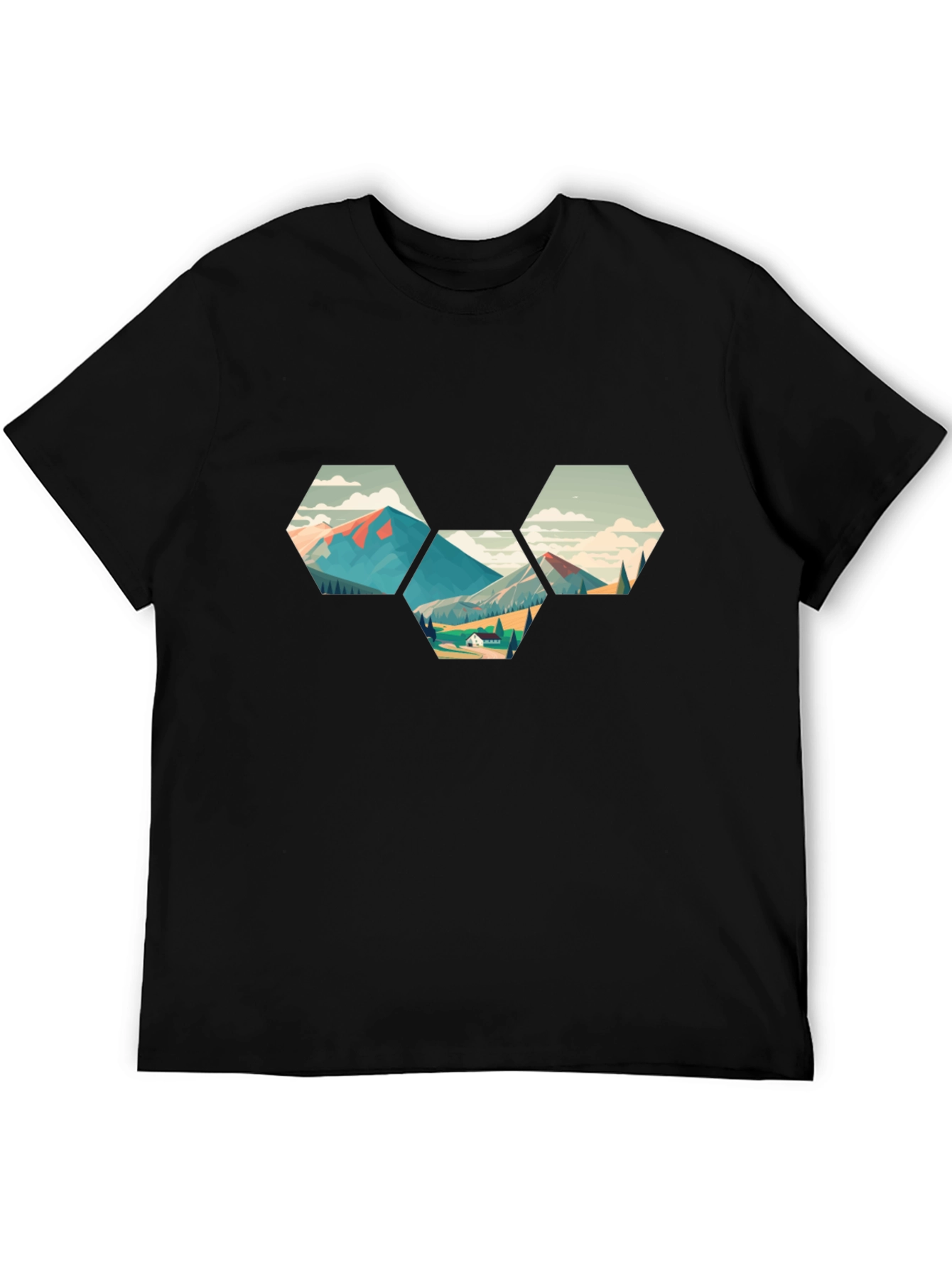 Geometric Mountainscape Graphic Tee - Black