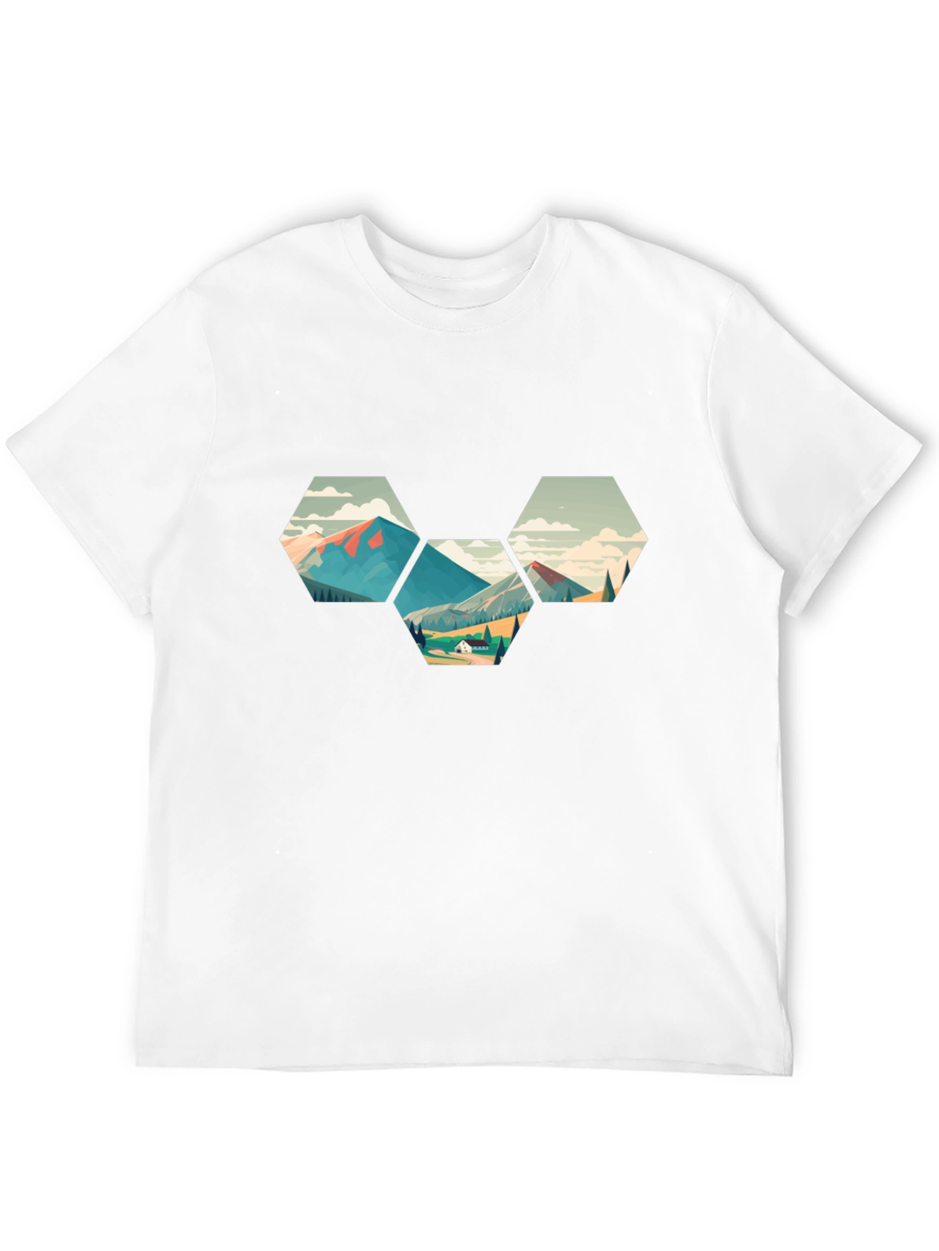 Geometric Mountainscape Graphic Tee - Black