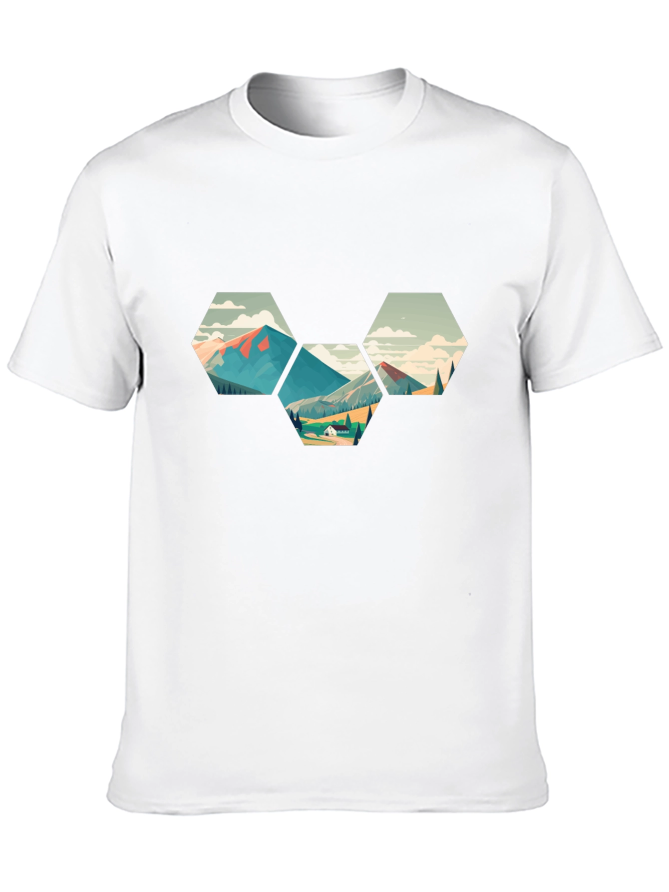 Geometric Mountainscape Graphic Tee - Black