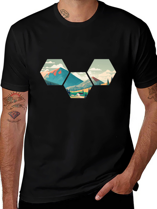 Geometric Mountainscape Graphic Tee - Black