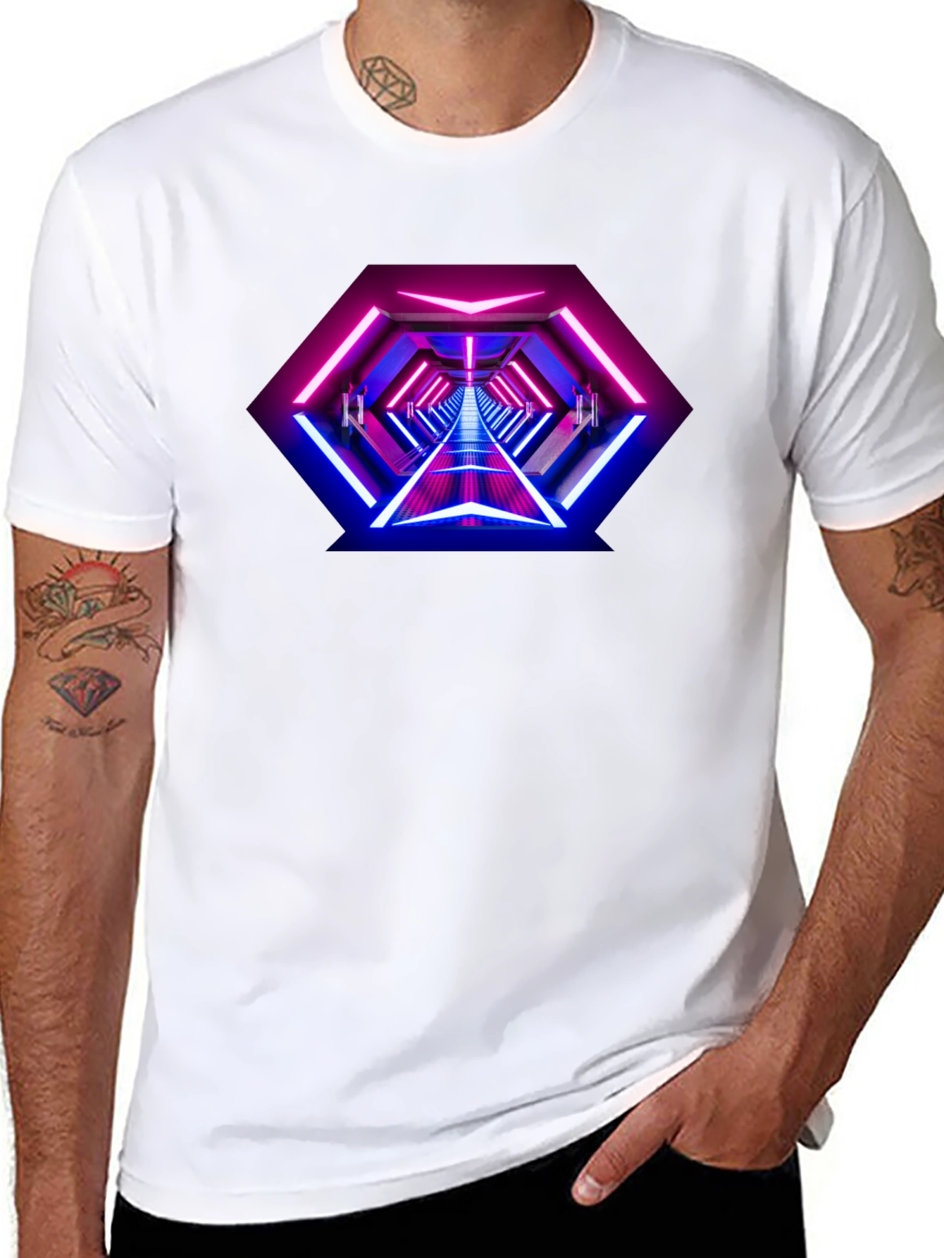 Neon Tunnel Graphic Tee - Futuristic Design
