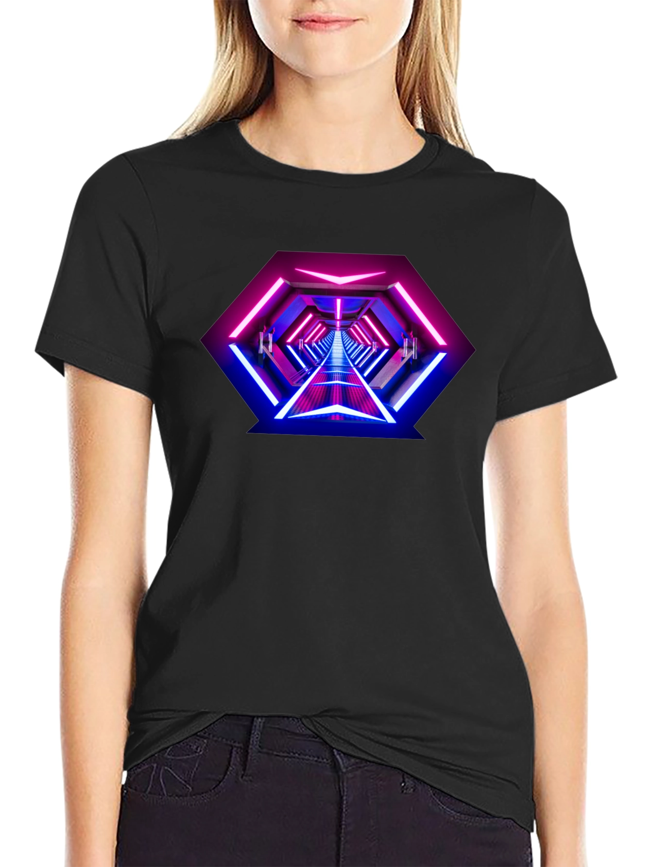 Neon Tunnel Graphic Tee - Futuristic Design