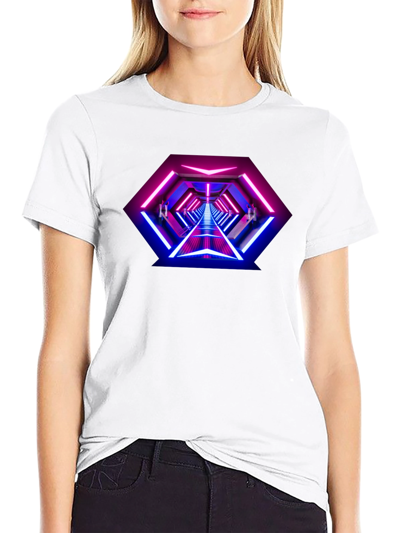 Neon Tunnel Graphic Tee - Futuristic Design