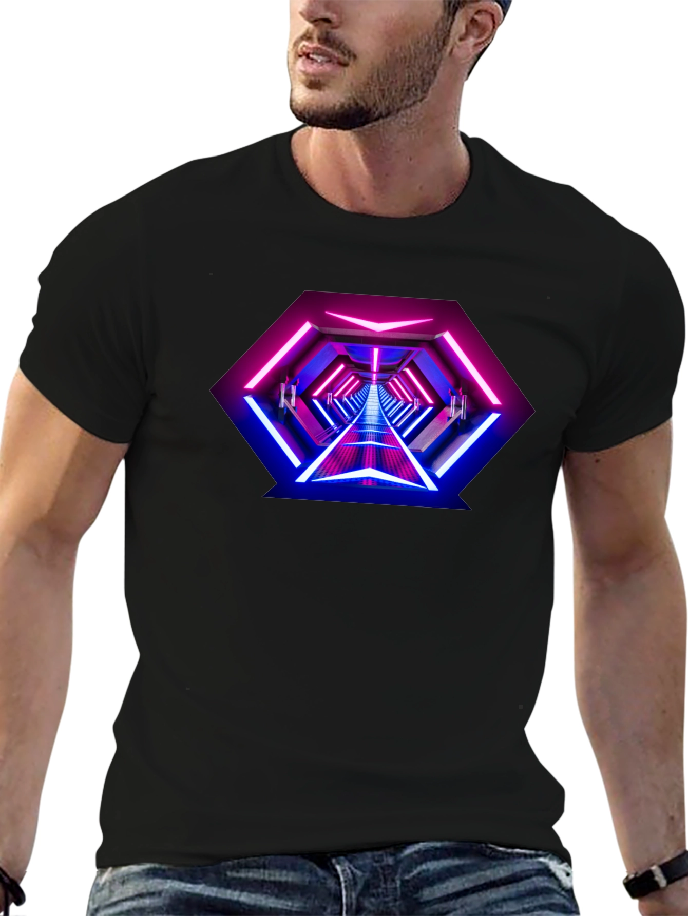 Neon Tunnel Graphic Tee - Futuristic Design