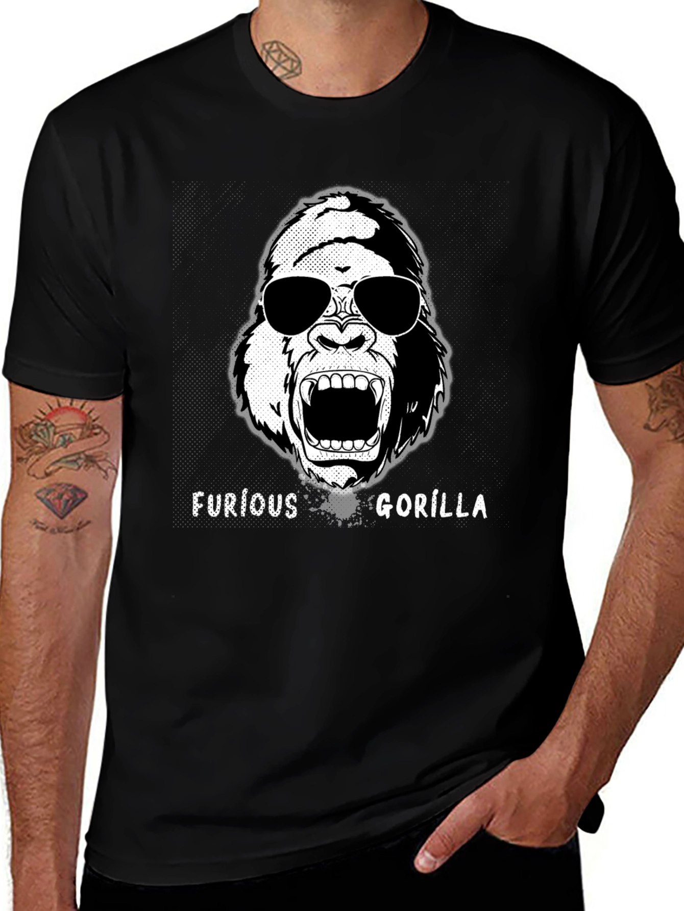 Furious Gorilla Graphic Tee - Black Cotton T-Shirt