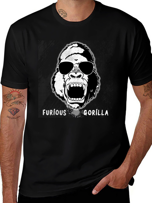 Furious Gorilla Graphic Tee - Black Cotton T-Shirt