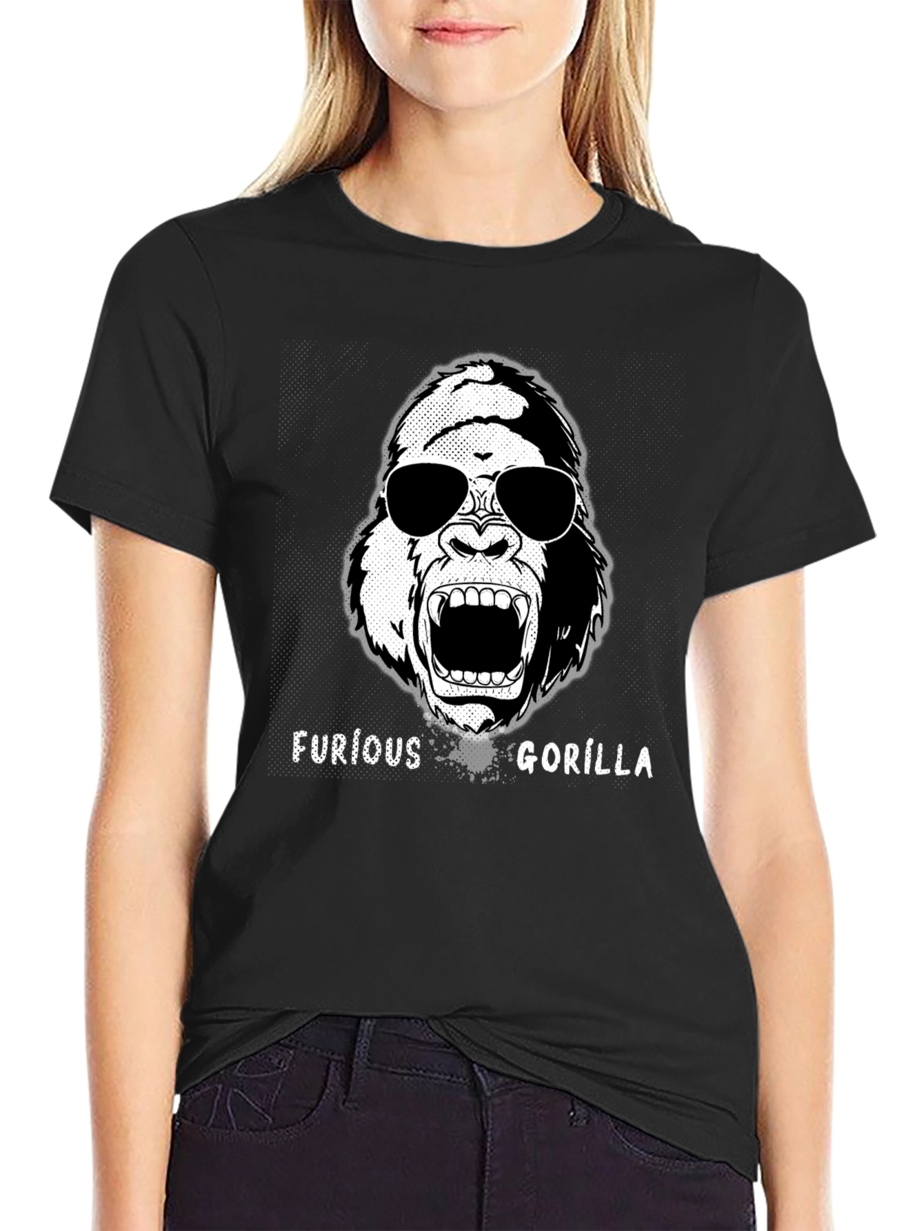Furious Gorilla Graphic Tee - Black Cotton T-Shirt