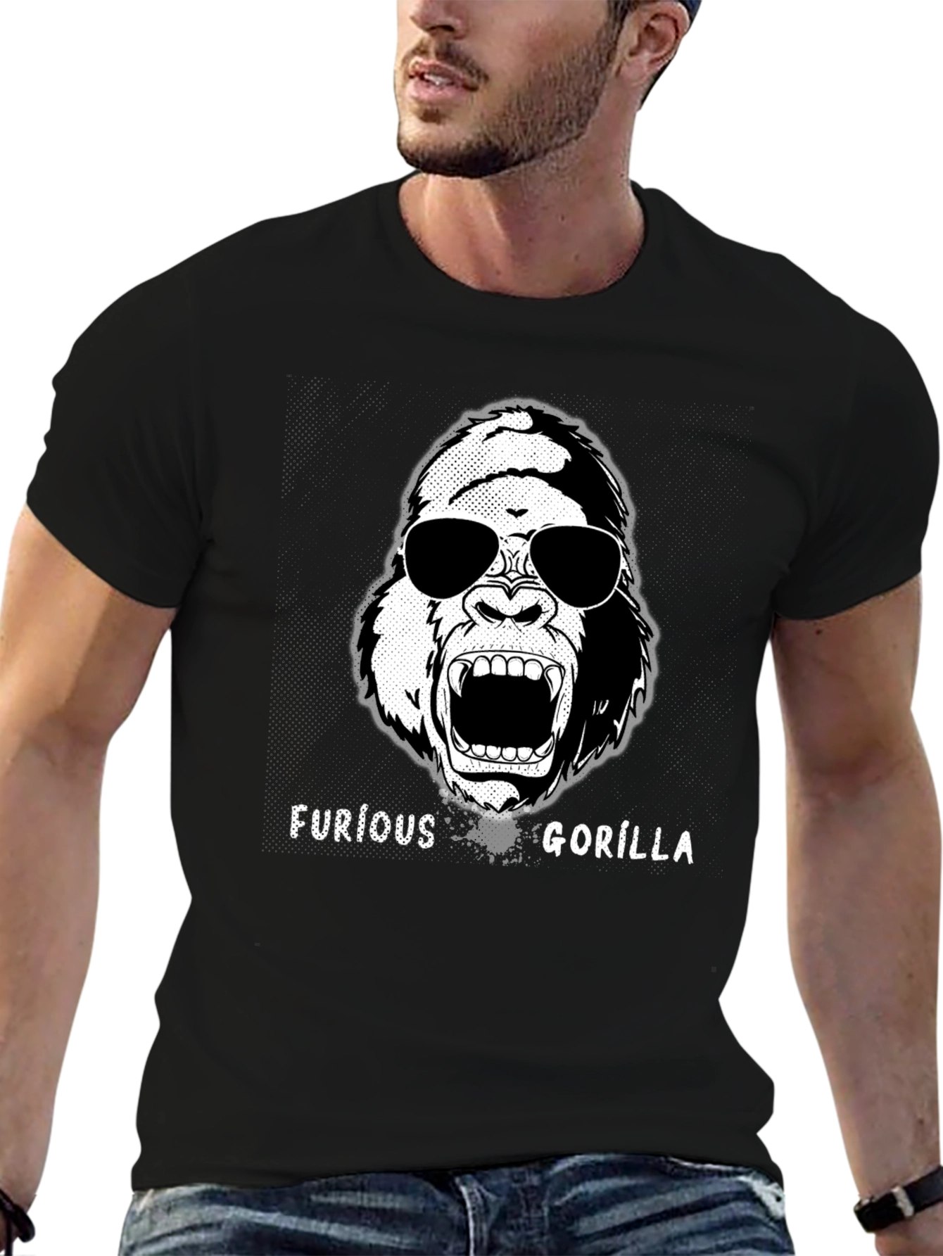 Furious Gorilla Graphic Tee - Black Cotton T-Shirt