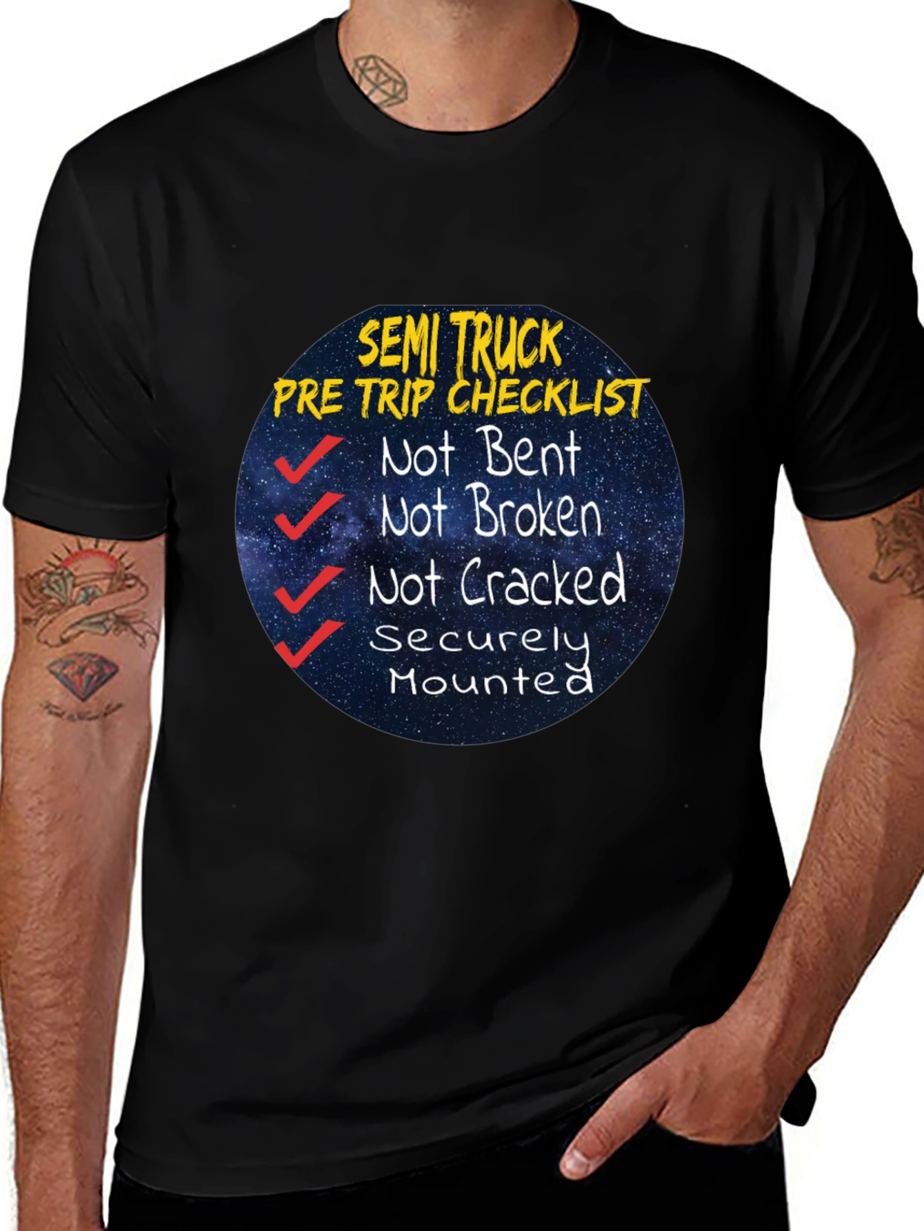 Semi Truck Pre Trip Checklist Black T-Shirt