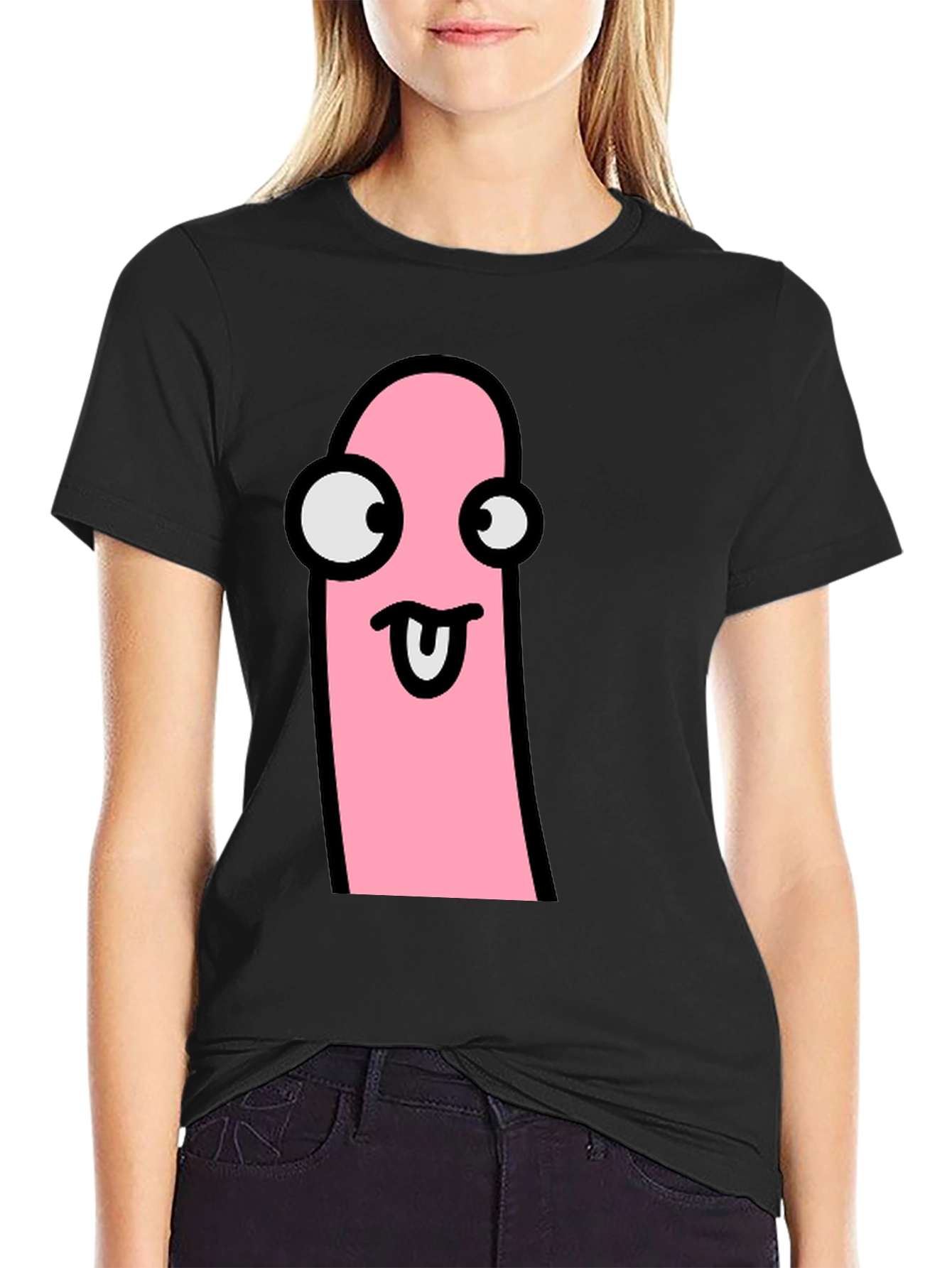 Funky Tongue Out Face Black T-Shirt