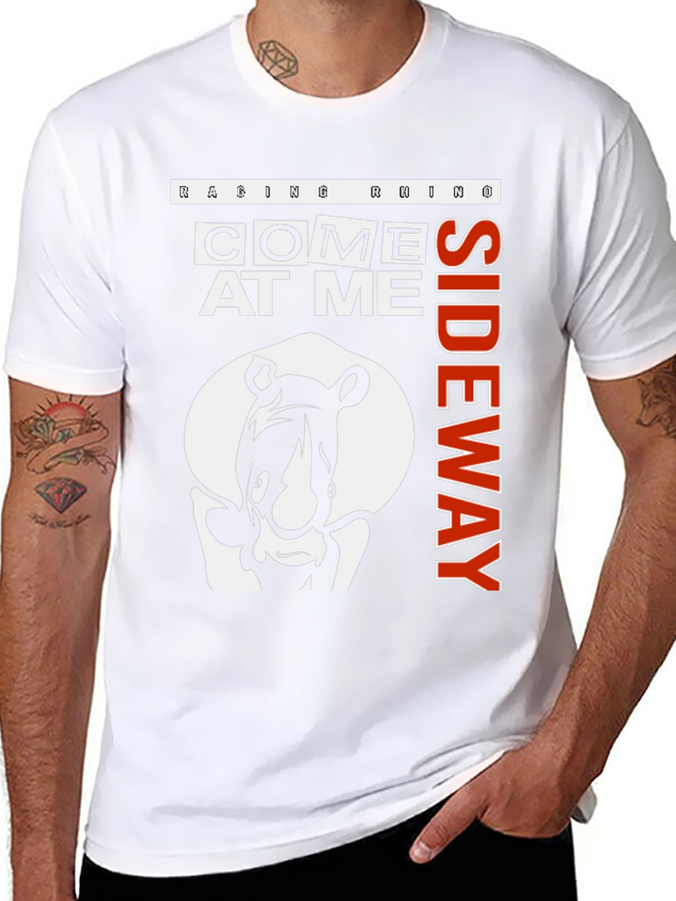 Raging Rhino Come At Me Sideway Black Graphic T-Shirt