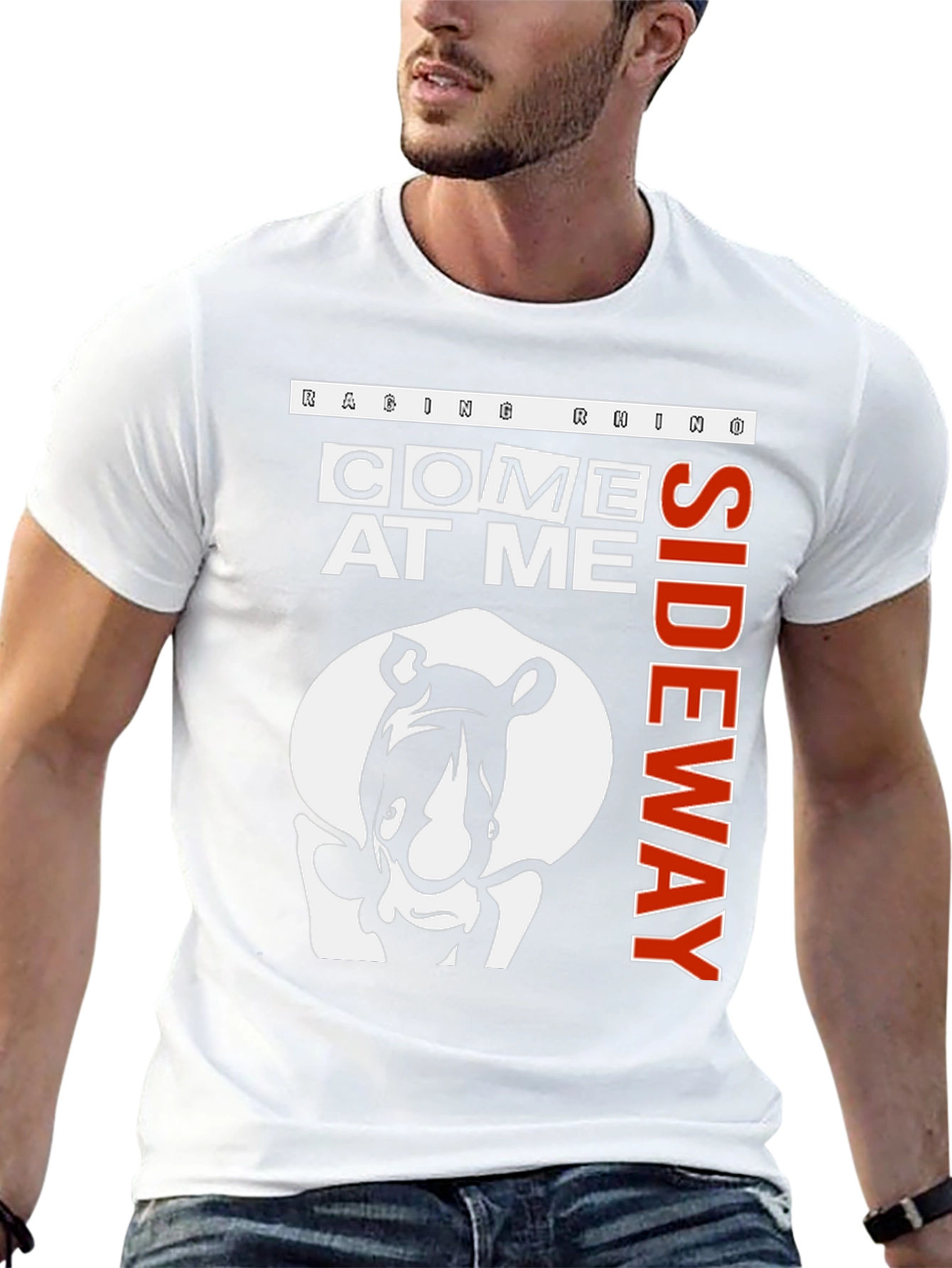 Raging Rhino Come At Me Sideway Black Graphic T-Shirt