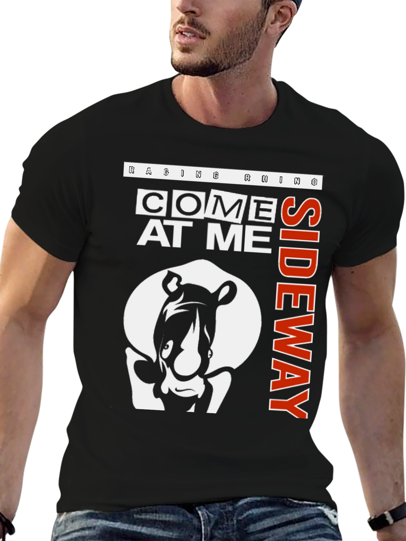Raging Rhino Come At Me Sideway Black Graphic T-Shirt